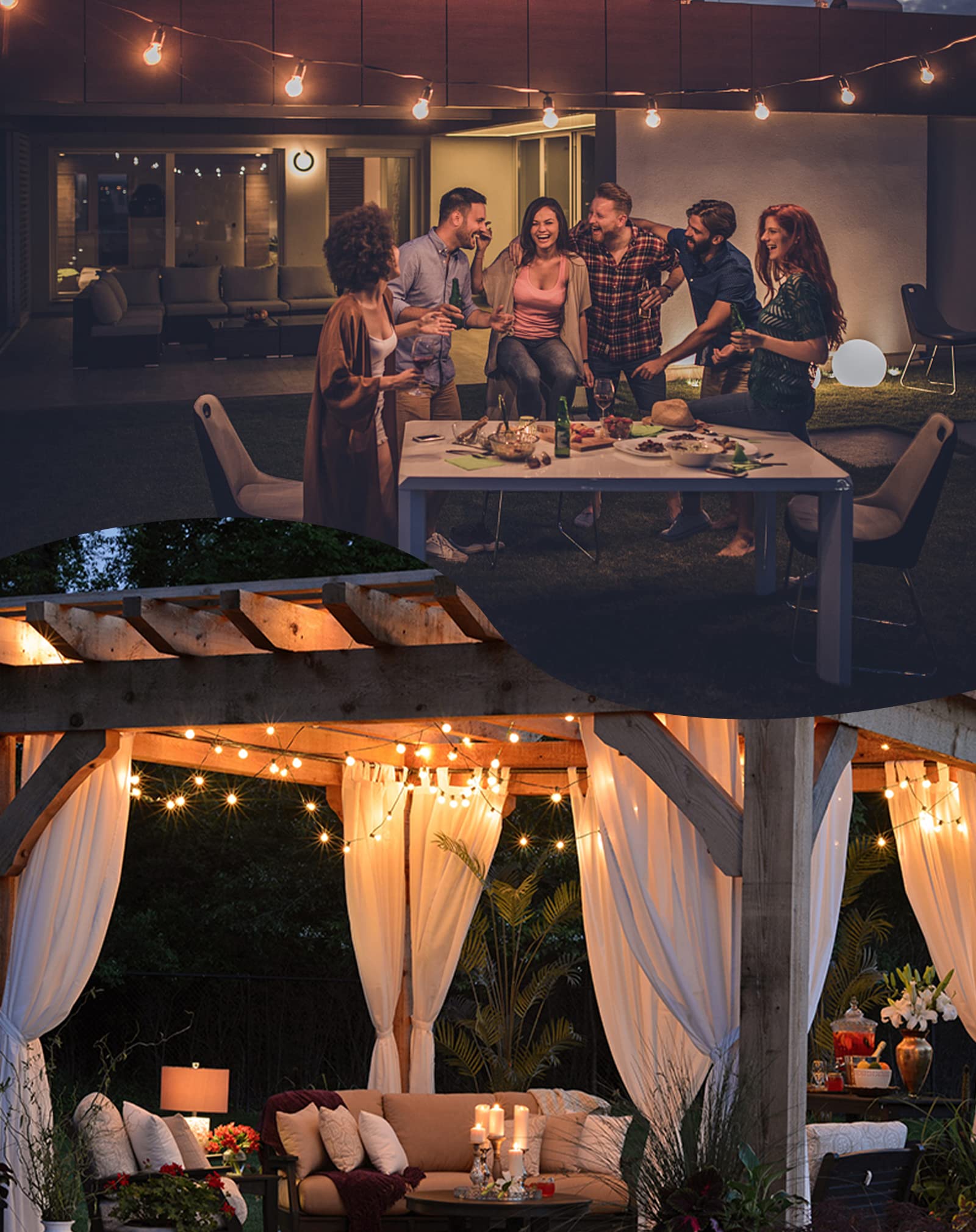 240FT Waterproof Outdoor String Lights - 124 Shatterproof G40 Globe Bulbs (4 Spare Included) - Connectable Dimmable LED Hanging Lights for Backyard, Porch, Balcony & Patio - Perfect for Garden Parties, Weddings & Outdoor Dining