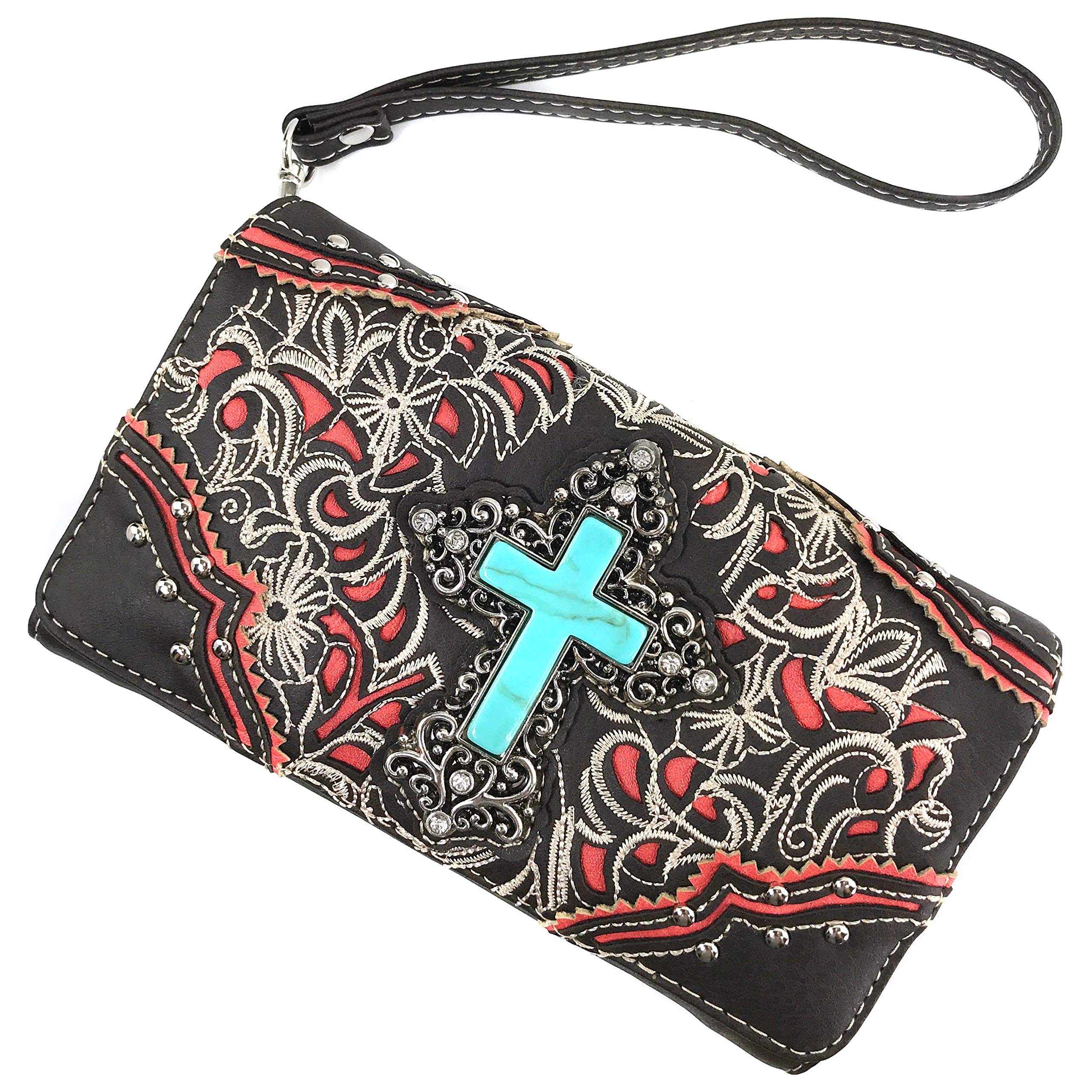 Stylish Western Autumn Floral Turquoise Crossbody Messenger Bag & Wallet Set for Women | Boho Chic Handbag with Cross Design | Perfect for Travel, Shopping, and Daily Use