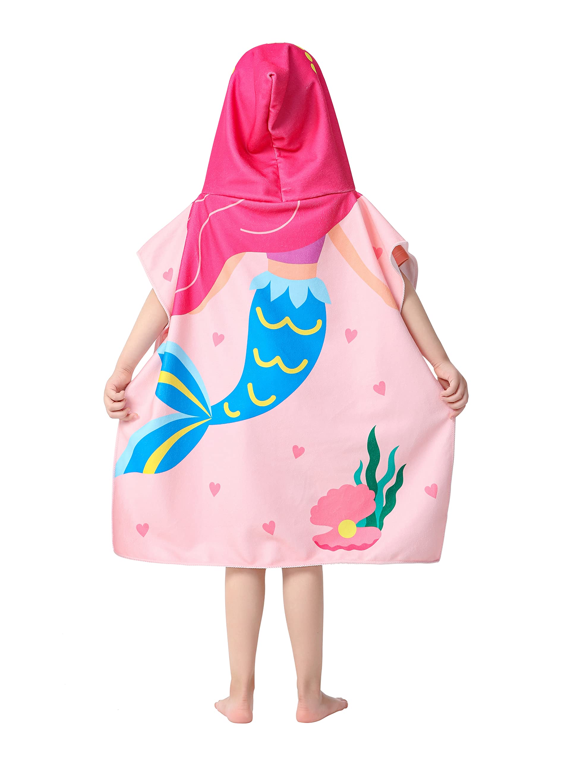 Pink Mermaid Hooded Beach Towel Poncho for Kids - Soft Lightweight Microfiber Swim Cover Up for Toddler Girls - Perfect for Pool, Beach, Swimming & Bath Time