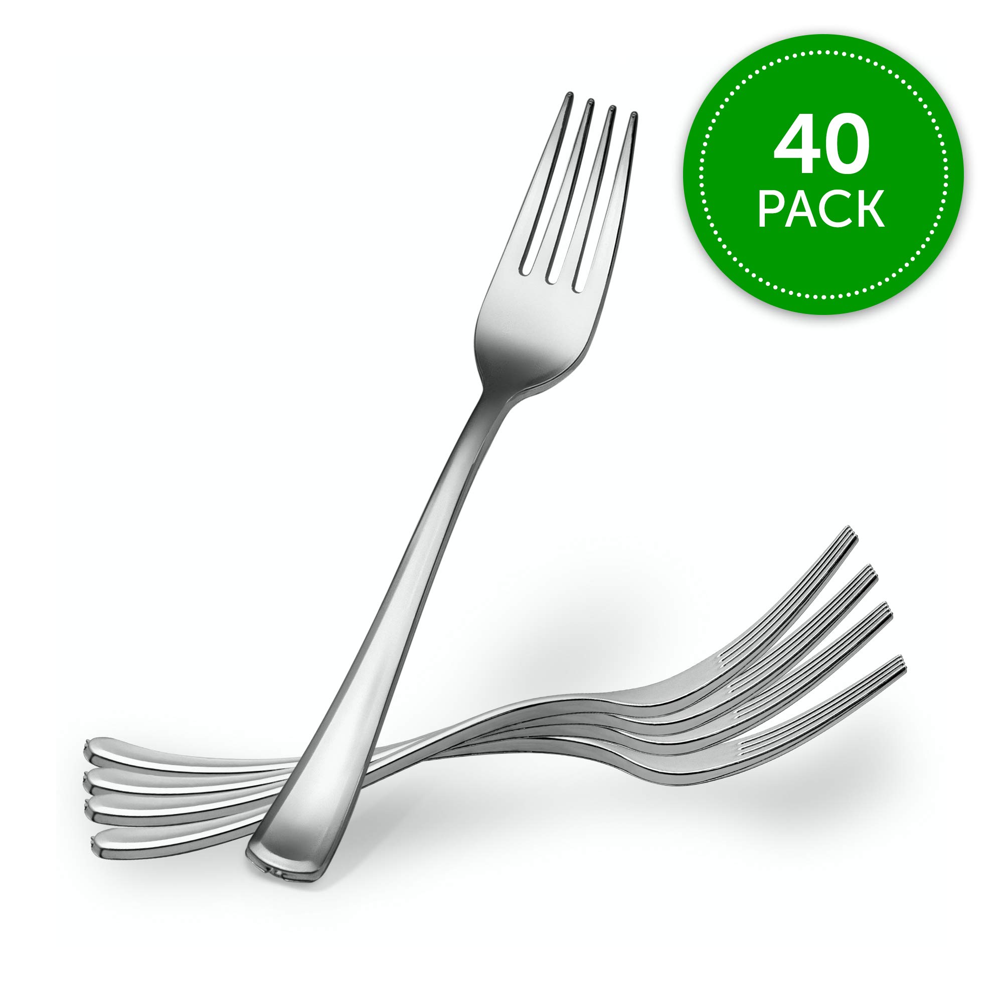 Premium Heavy Duty Silver Plastic Forks - Elegant Disposable Cutlery Set (40 Pack) - Perfect for Catering, Weddings, Parties & Restaurants - Durable & Stylish Tableware for Any Occasion