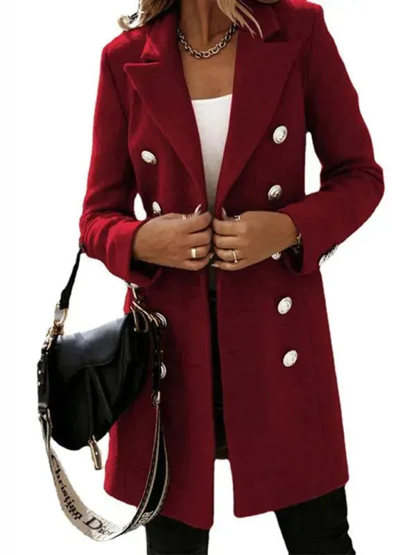 Double Breasted Women's Wool Coat - Classic Winter Warm Long Coat for Office, Dating & Formal Occasions