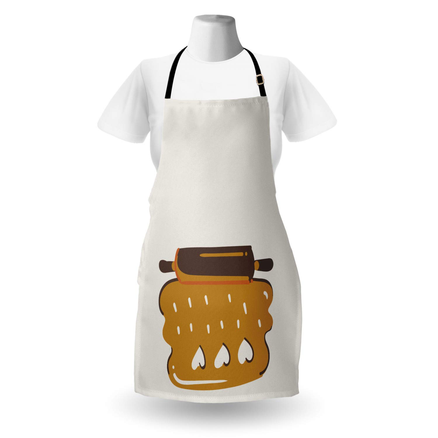 Ambesonne Personalized Chef Apron - Cartoon Baking & Cooking Design with Colorful Rolling Pin Dough Motif - Adjustable Neck Unisex Kitchen Bib for Adults (Pale Coffee) | Perfect for Home Cooking, Baking, BBQ, and Culinary Gifts