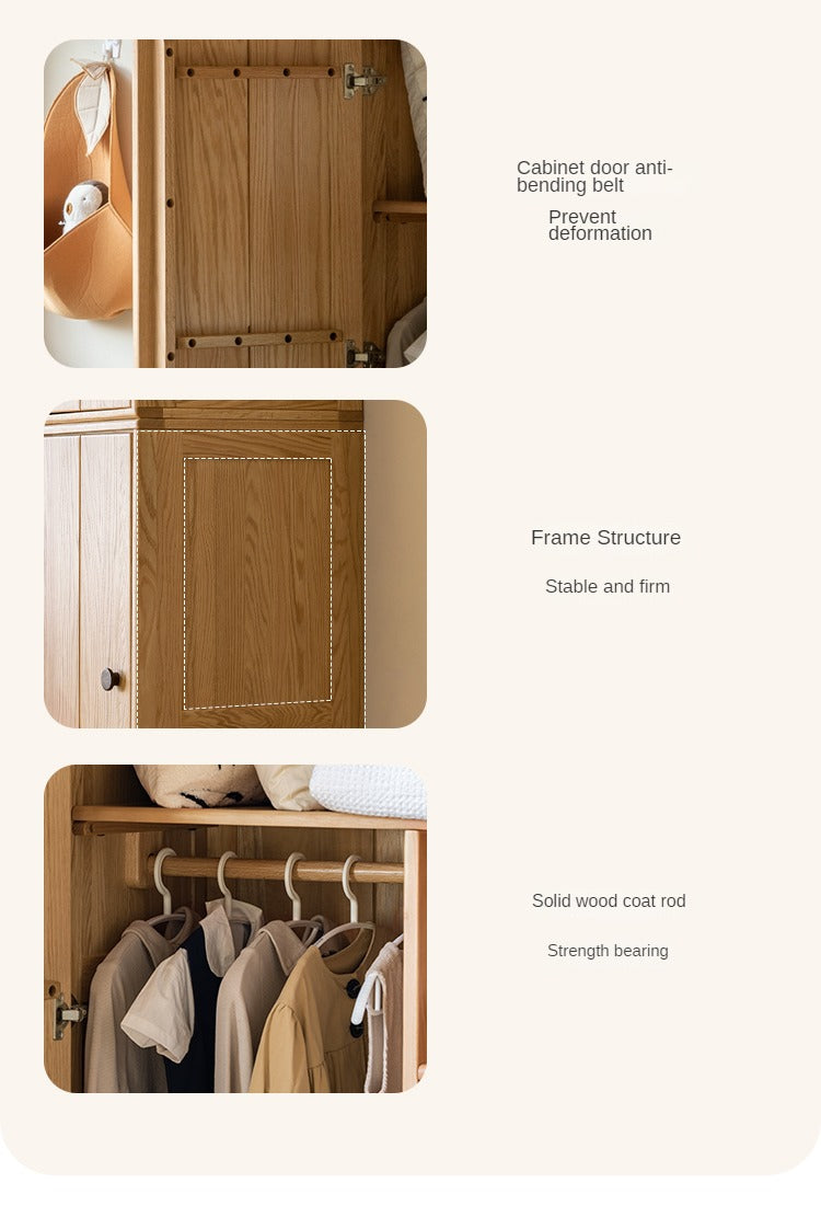 Solid Oak Wood Kids Wardrobe - Durable & Stylish Children's Closet Organizer for Bedroom, Nursery, or Playroom Storage