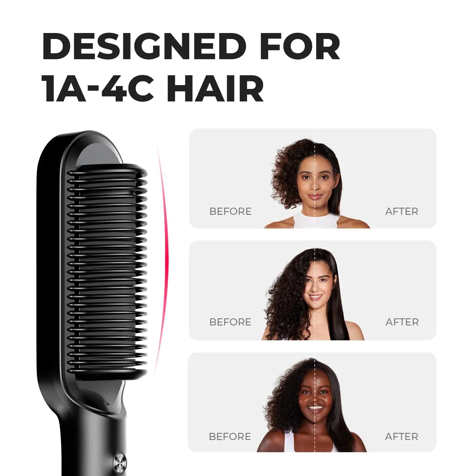 Tymo Hair Straightening Comb - Ionic Ceramic Flat Iron Brush for Smooth & Shiny Hair - Perfect for Home Use, Travel & Salon Styling