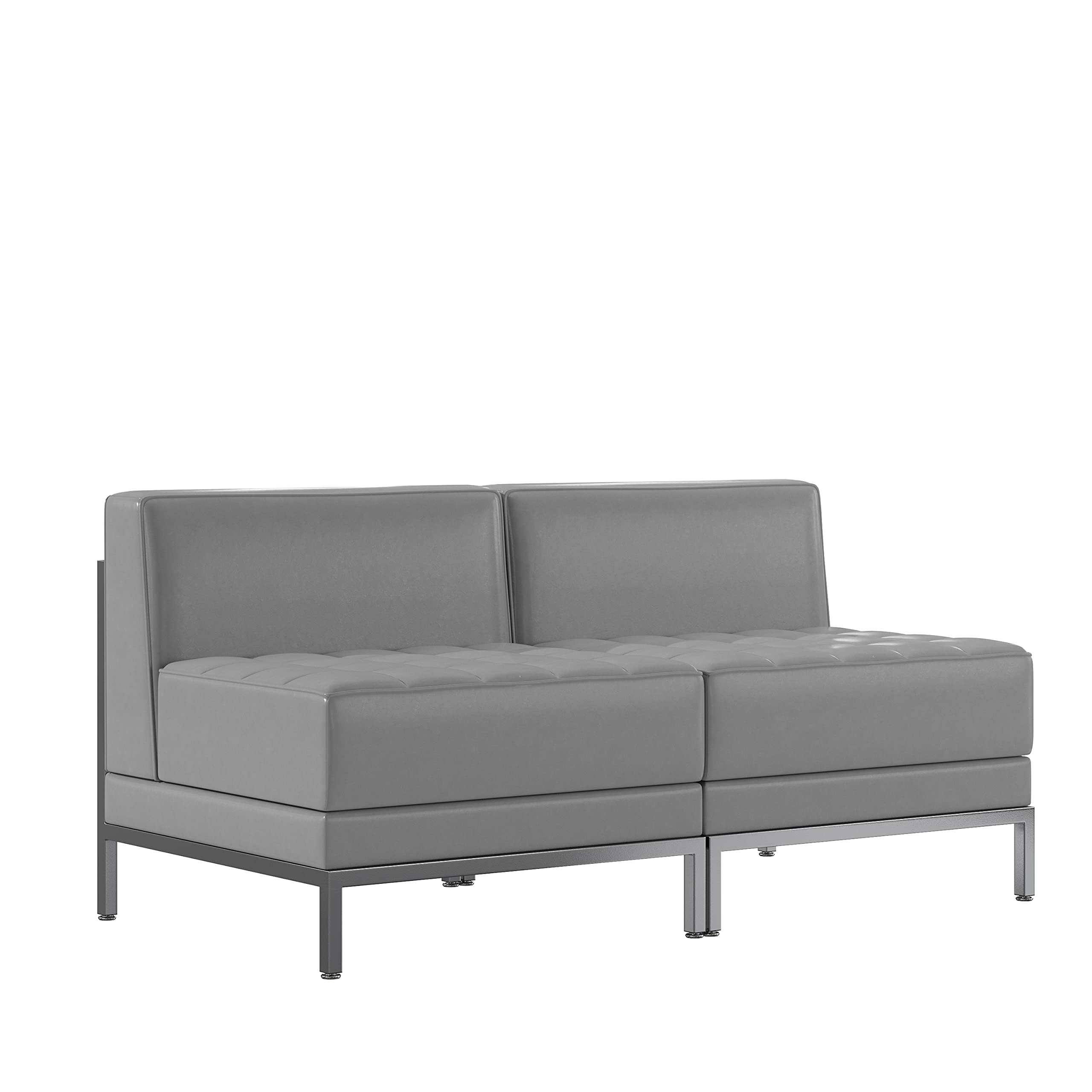 Flash Furniture HERCULES Series 2-Piece Gray LeatherSoft Waiting Room Lounge Set with Reception Bench - Comfortable Seating for Office Lobby, Hotel Reception & Clinic Waiting Areas