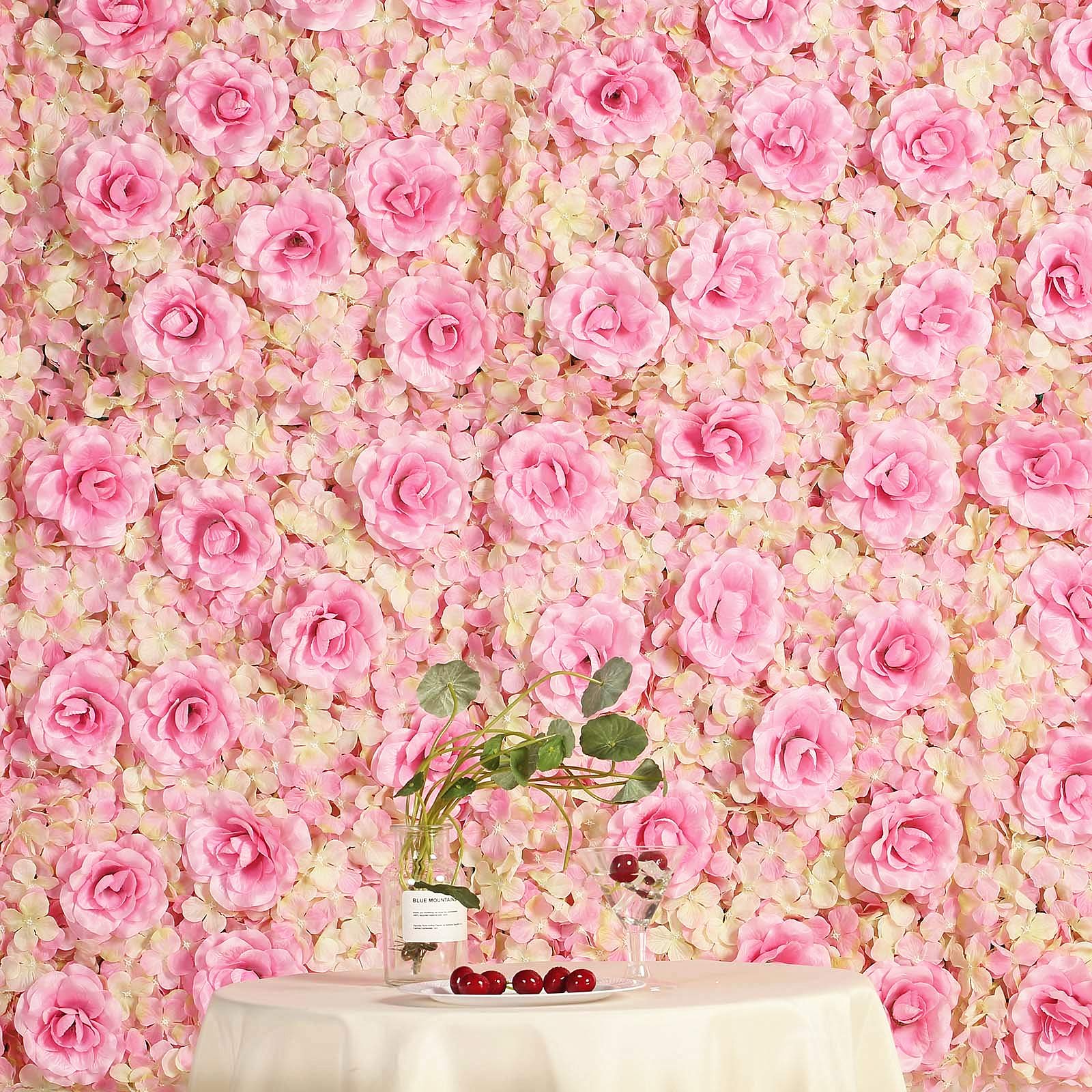 Enova Floral 12 Pack 33 Sq ft Artificial Hydrangea and Roses Wall Panel - Faux Flower Backdrop for Wedding, Party, Photo Booth & Home Decor (Pink, 12 Panels) | Perfect for Indoor Events, Baby Showers & Instagram Backgrounds