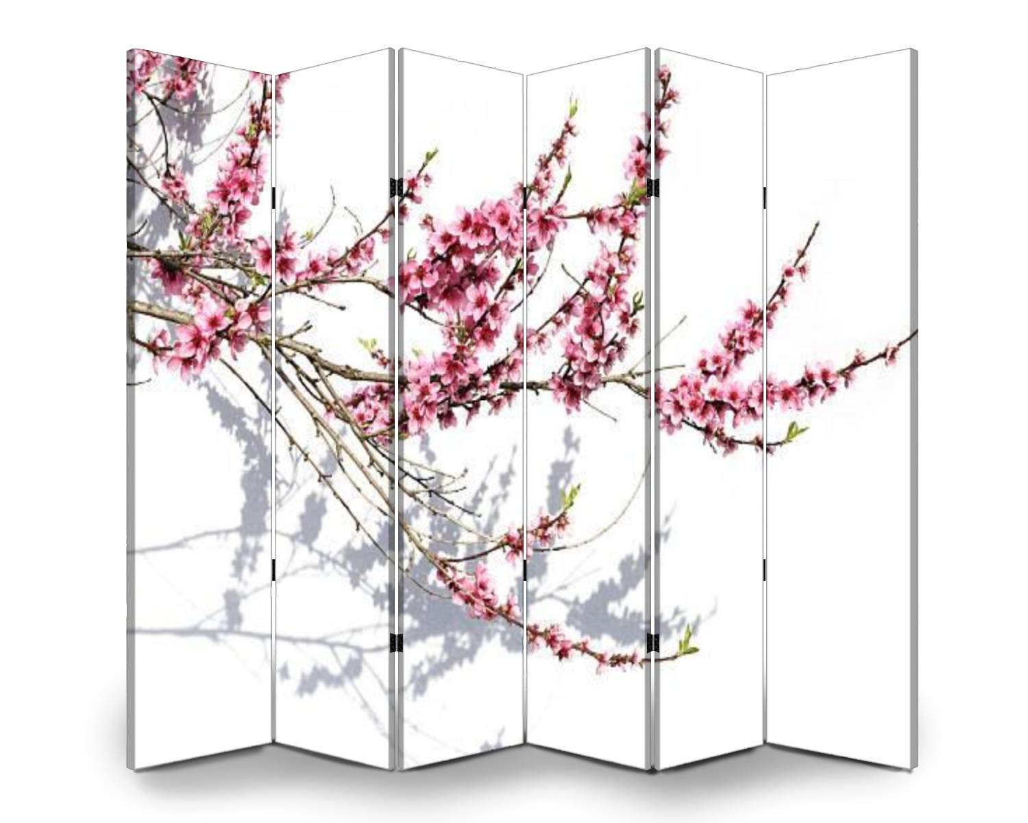 Large Wooden Room Divider with Blooming Tree Design - 6-Panel Folding Privacy Screen, Dual-Sided Canvas Partition for Home & Office - Perfect for Living Room, Bedroom, or Studio Space Divider