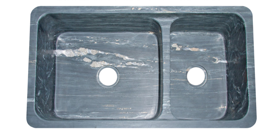 Farmhouse Style 33-Inch Charcoal Soapstone 60/40 Double Bowl Kitchen Sink - Perfect for Rustic Kitchens, Modern Farmhouse Designs & Busy Home Chefs