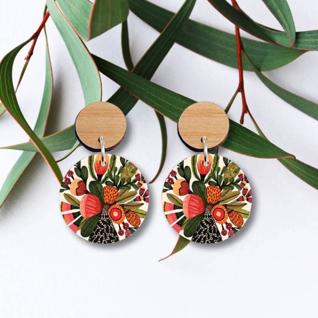 Handmade Australian Native Flowers Wooden Earrings | Boho Nature-Inspired Jewelry for Women | Perfect for Festivals, Weddings & Everyday Wear