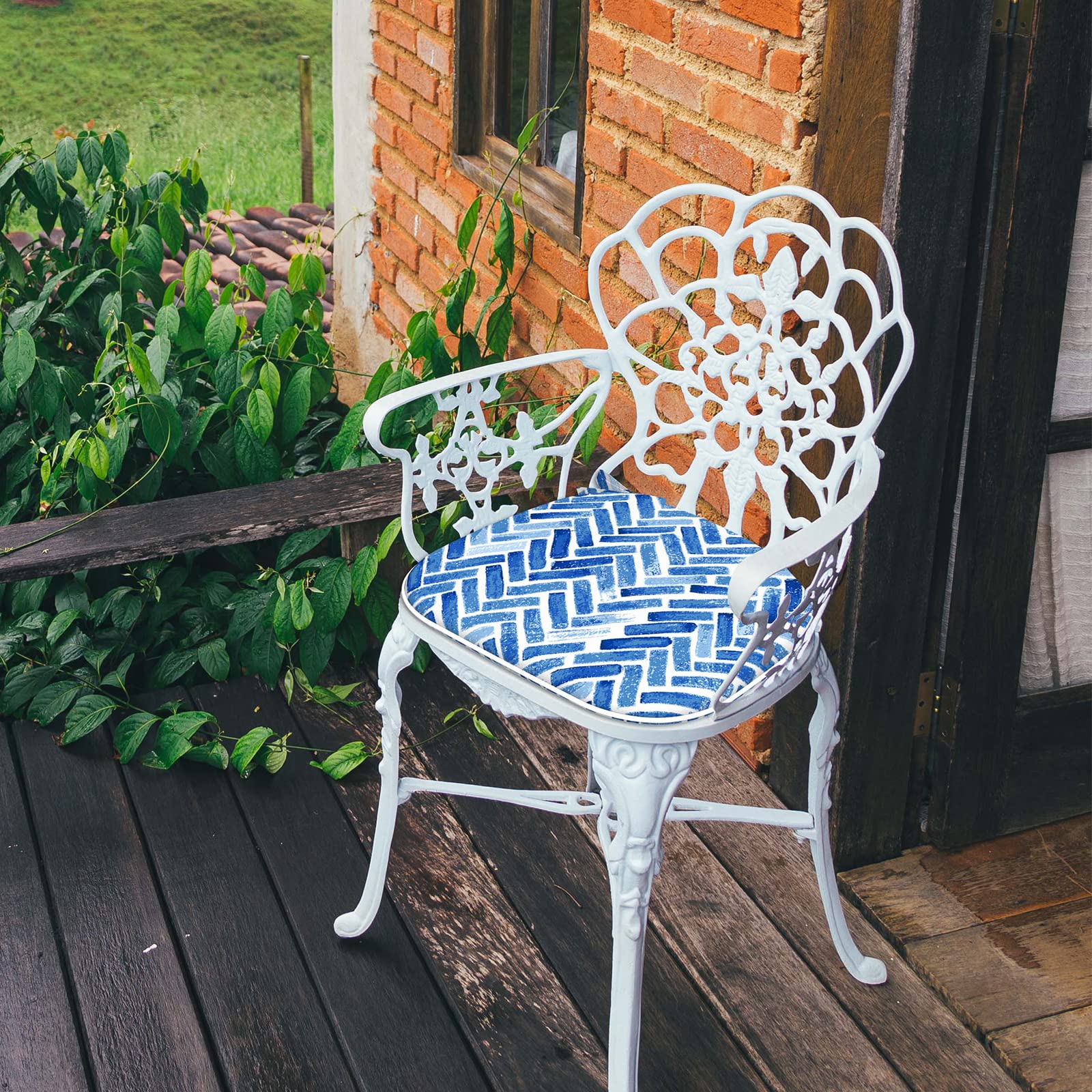 LVTXIII 4-Pack Blue Bricks Indoor/Outdoor Chair Cushions with Ties - 16x17 Inch Patio Seat Pads for Garden, Home & Office Furniture - Weather-Resistant & Comfortable for Lounging, Dining & Relaxing