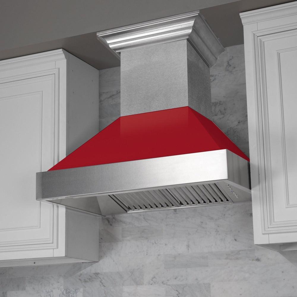 ZLINE 36 Inch Professional Wall Mount Range Hood - Stainless Steel Ducted Vent Hood with Red Gloss Shell (8654RG 36) | Powerful Kitchen Exhaust Fan for Gas Stove | Perfect for Modern Home Cooking & BBQ