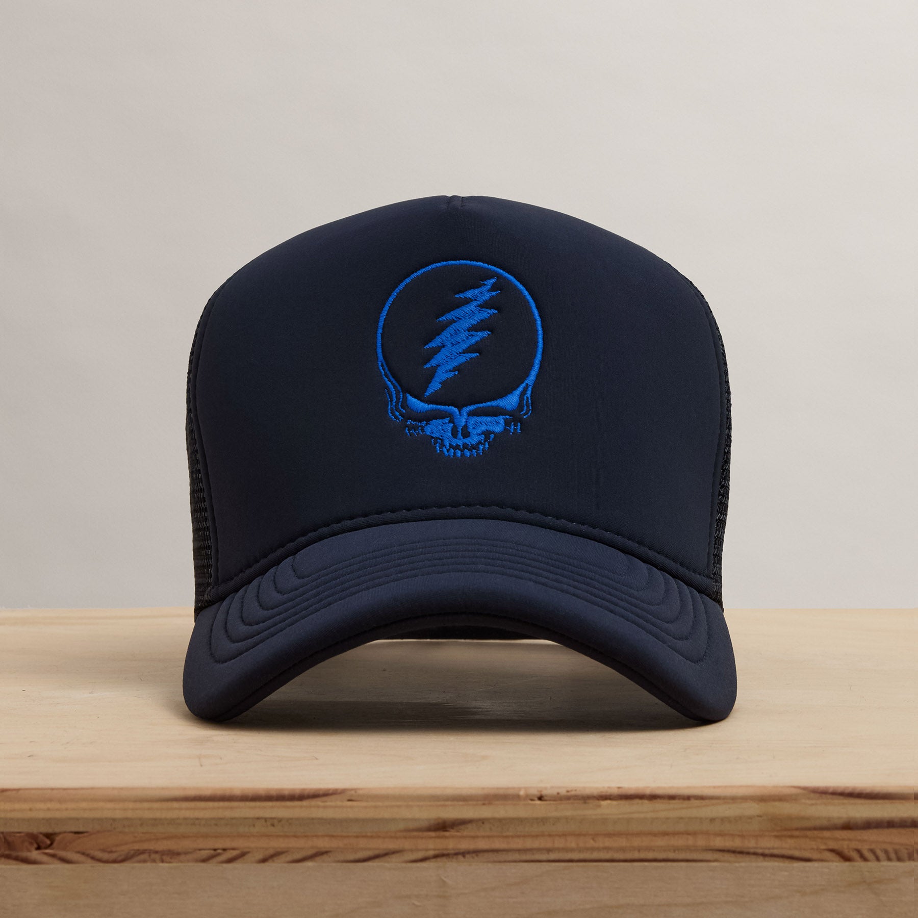 Grateful Dead Skull Embroidery Trucker Hat - Navy Blue Adjustable Snapback Cap for Men & Women | Perfect for Concerts, Festivals & Outdoor Activities