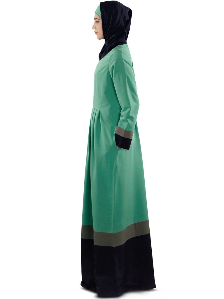 Elegant Sehrish Aura Green Abaya for Women - Modest Islamic Prayer Dress & Special Occasion Wear - Perfect for Eid, Mosque, and Formal Events