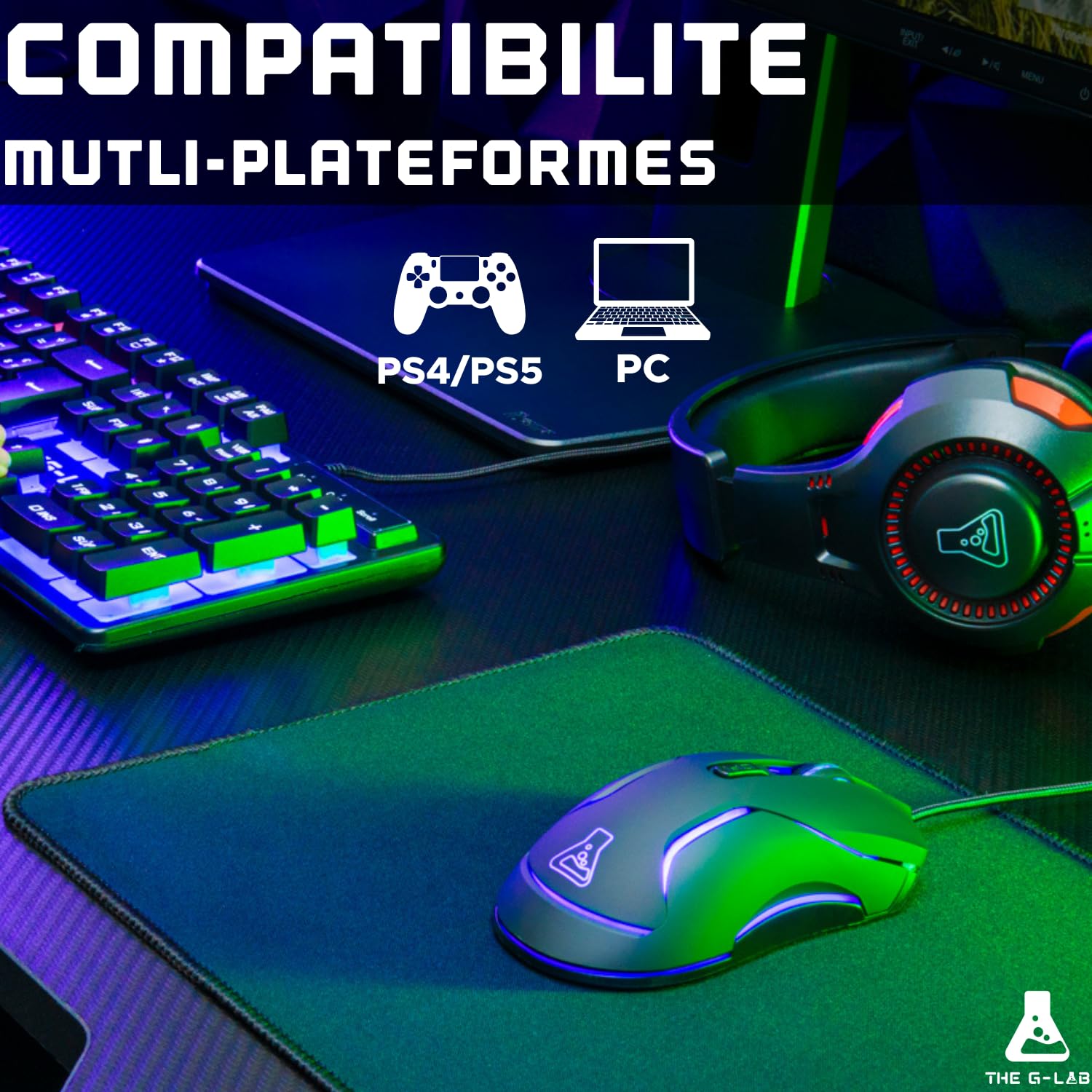G-LAB 4-in-1 Gaming Combo Set - RGB Gaming Keyboard, 3200 DPI Gaming Mouse, RGB Gaming Headset & Anti-Slip Mouse Pad - Complete Gaming Setup (New Version) for PC, PS4, Xbox & Streaming Battlestations