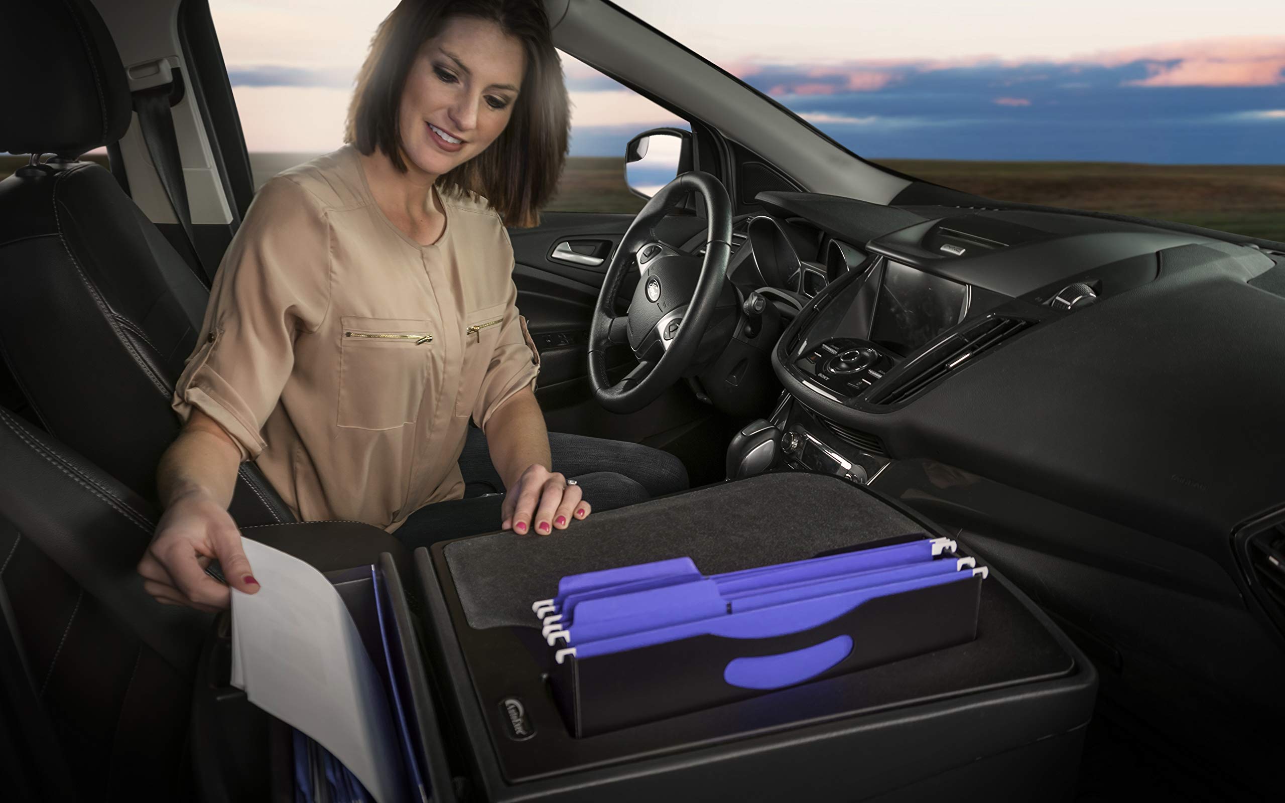 AutoExec AUE27000 Efficiency FileMaster Car Desk - Black Finish - Portable Office Organizer for Professionals & Commuters