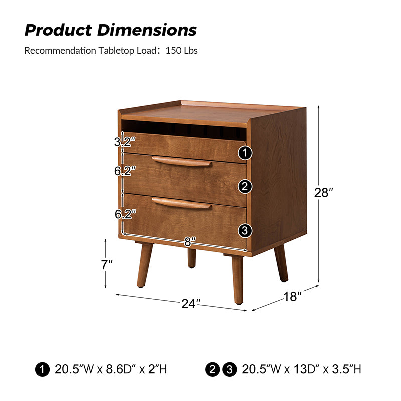 Janet 3-Drawer Nightstand with Optional Styles - Modern Bedside Table for Bedroom, Living Room & Office Storage