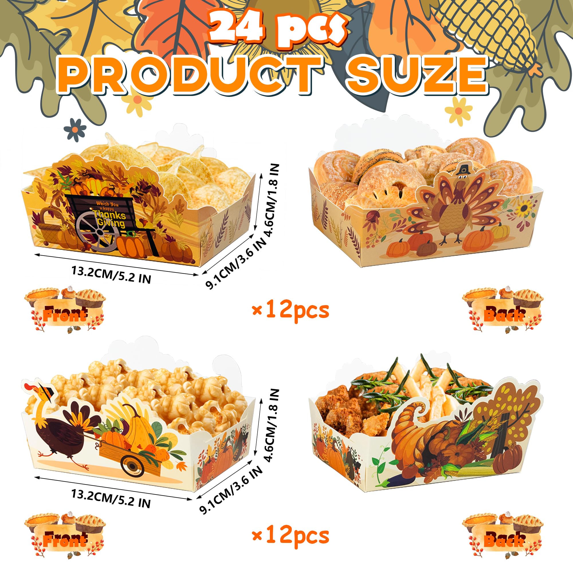 24-Piece Thanksgiving Snacks Bowl Set - Disposable Food Trays for Holiday Parties, Fall-Themed Decorations - Perfect for Thanksgiving Gatherings, Autumn Celebrations & Family Reunions