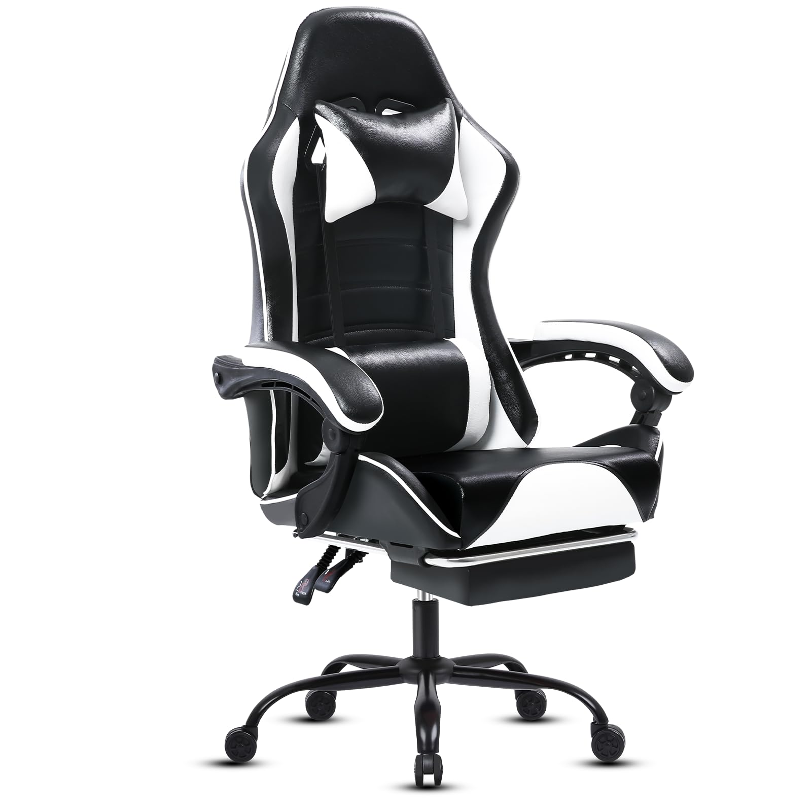 Premium Ergonomic Gaming Chair for Adults - High Back Computer Chair with Adjustable Lumbar Support & Footrest - 350LBS Weight Capacity - White - Perfect for PC Gaming, Esports, and Home Office Workstations