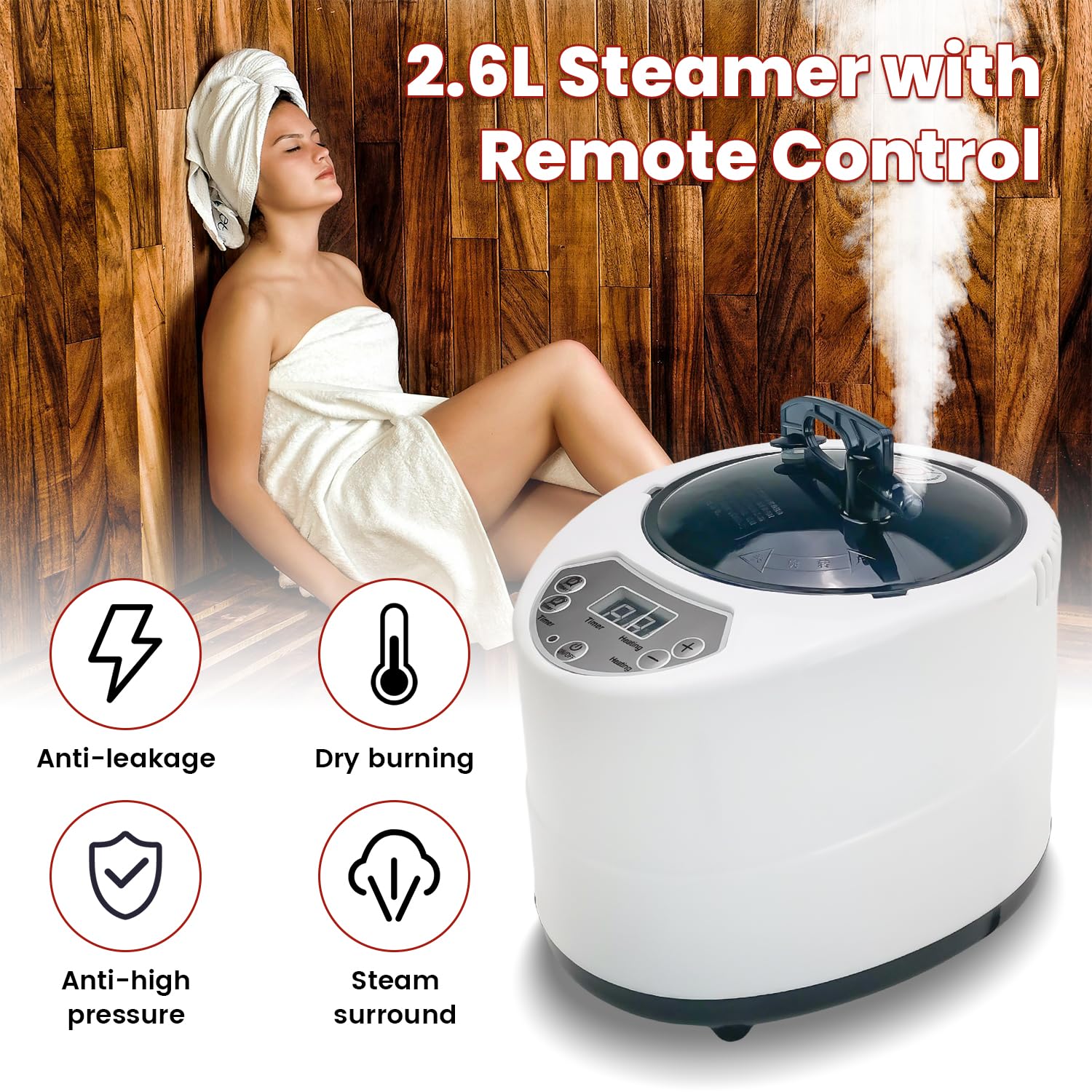 Portable Steam Sauna Tent for Home - 2.6L Steamer with Remote Control, Foldable Chair, 9 Heating Levels & 99-Minute Timer (31.5