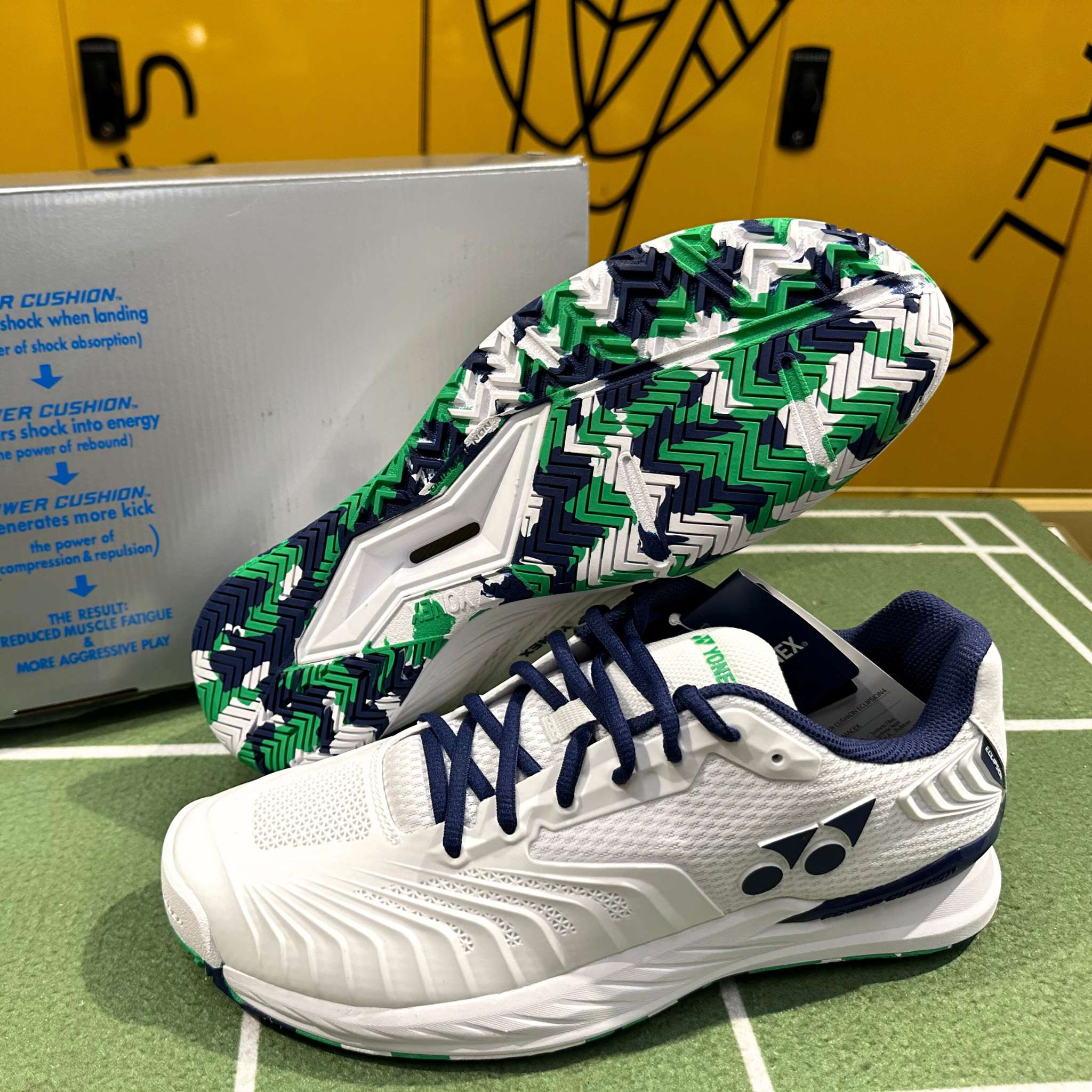 Yonex Power Cushion Eclipsion 4 Men's Tennis Shoes - White/Aloe - All Court Performance for Indoor & Outdoor Play