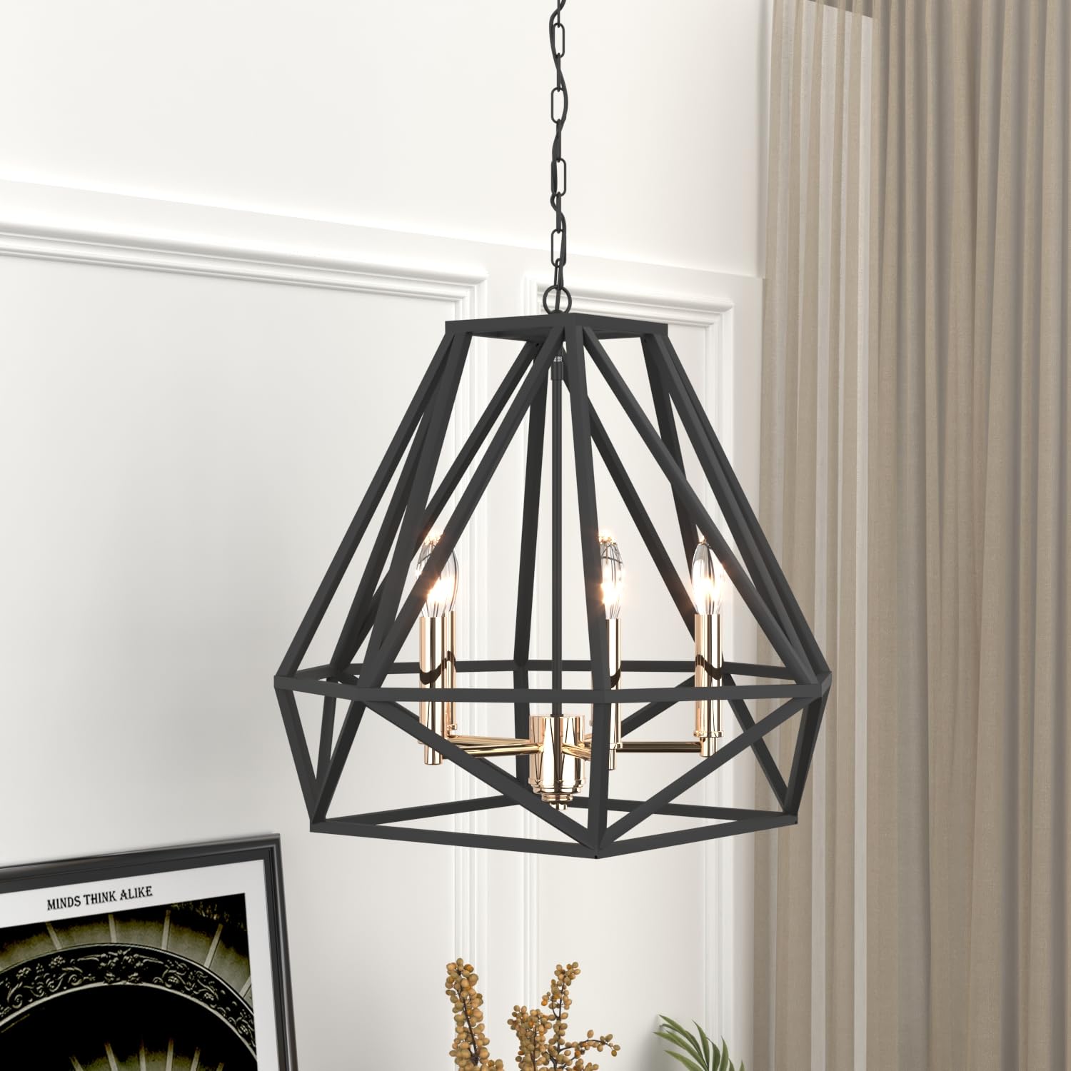 Maxax 5-Light Industrial Farmhouse Chandelier - Black Metal Cage Pendant Light with Candle-Style Bulbs for Dining Room, Living Room, Kitchen, Entryway | Rustic Ceiling Lighting Fixture for Home Decor & Vintage Interior Design