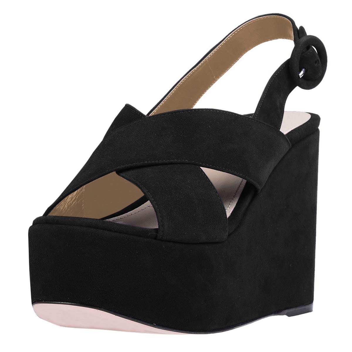 YDN Women's Wedge High Heel Sandals - Peep Toe Strappy Platform Pumps with Buckle for Party, Office & Dress Occasions | Comfortable Slingback Shoes for Work, Wedding & Evening Events