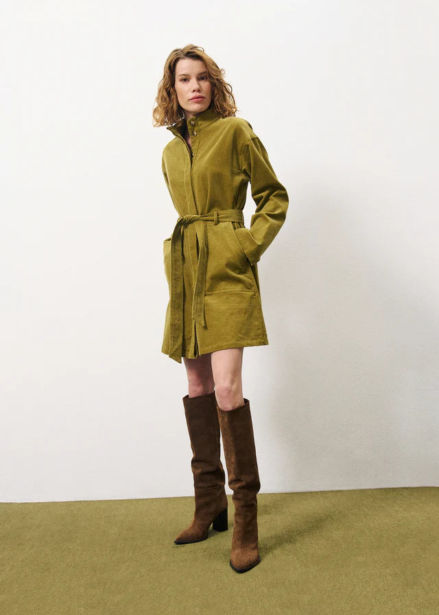 Cloelia Women's Olive Corduroy Mini Dress - Stylish & Comfortable for Casual Outings, Dates, and Fall Fashion