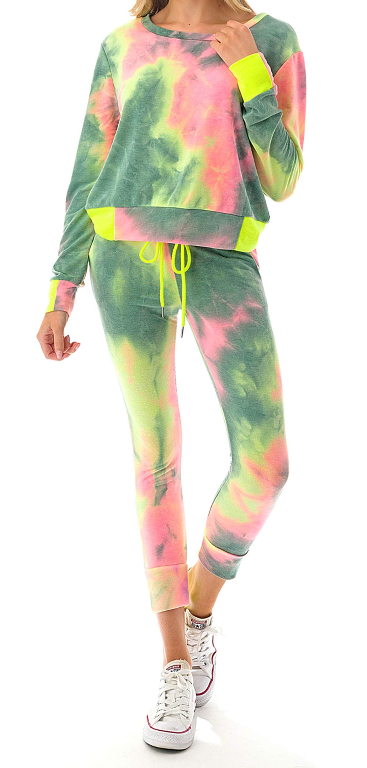 Women's MINT PLUS PINK 2-Piece Lounge Set - Long Sleeve Top & Pants Comfy Tracksuit for Workout, Yoga & Home Relaxation