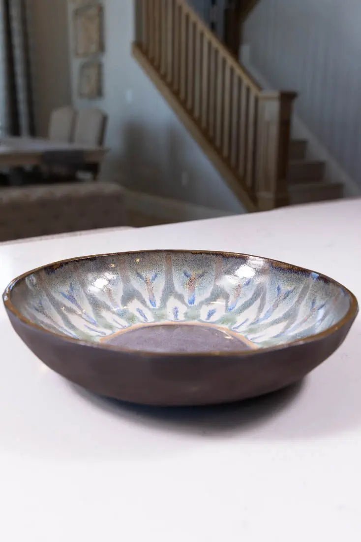XL Dark Brown Stoneware Peacock Serving Bowl - Large Decorative Bowl for Entertaining, Dining, and Kitchen Decor (Big Bowl Series) | Perfect for Salads, Pasta, Fruit, and Party Serving