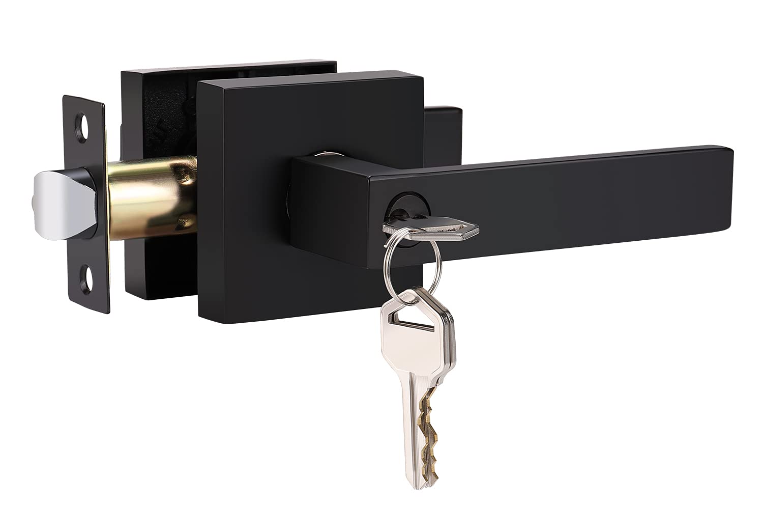 1 Pack Matte Black Keyed Entry Door Lever - Exterior/Interior Door Handle with Lock & 2 Keys - Reversible Square Lockset for Bedroom, Bathroom & Front Door - Perfect for Home Security & Privacy Protection