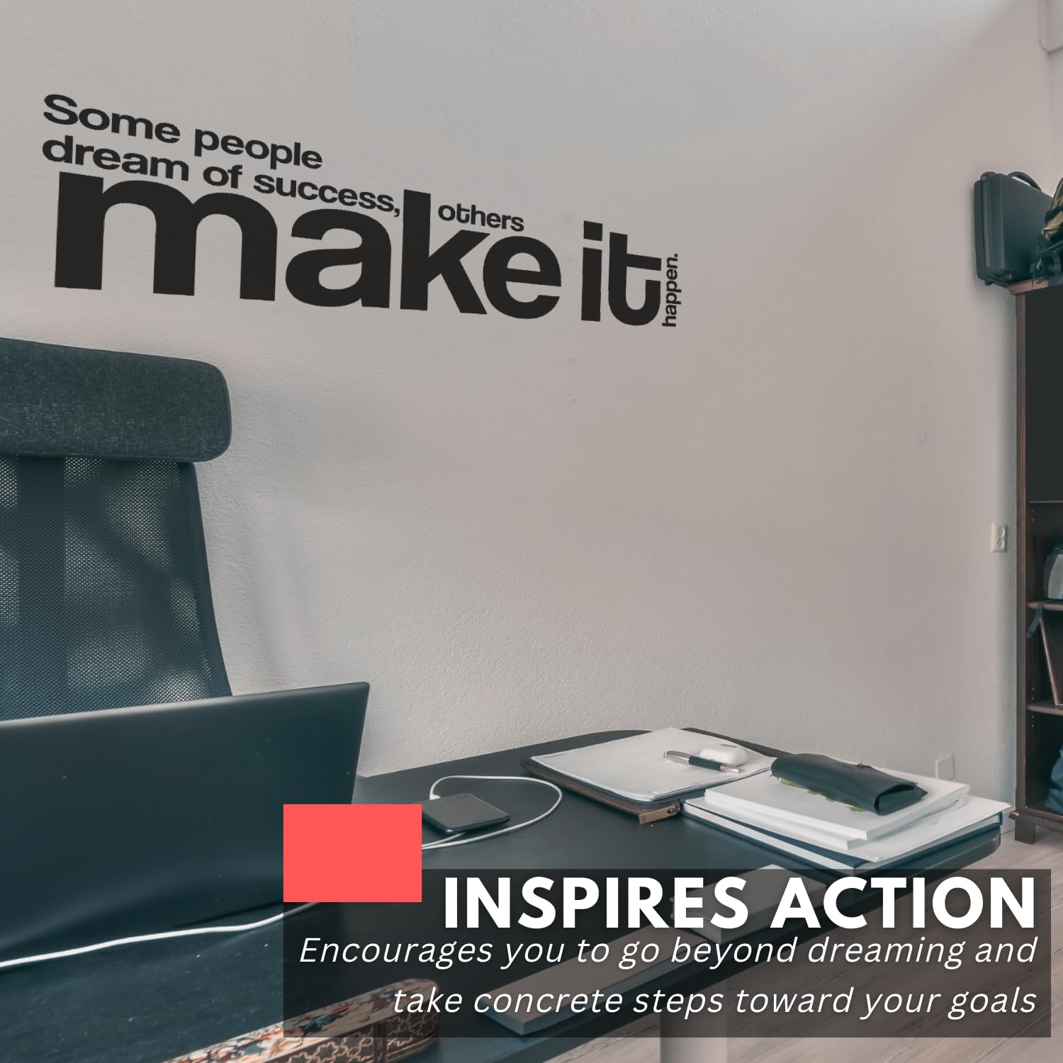 Inspirational Wall Decal - 'Some People Dream of Success Others Make it Happen' Motivational Vinyl Sticker for Office, Home Gym & Workspace Decor | Large Quote Sign for Success & Motivation