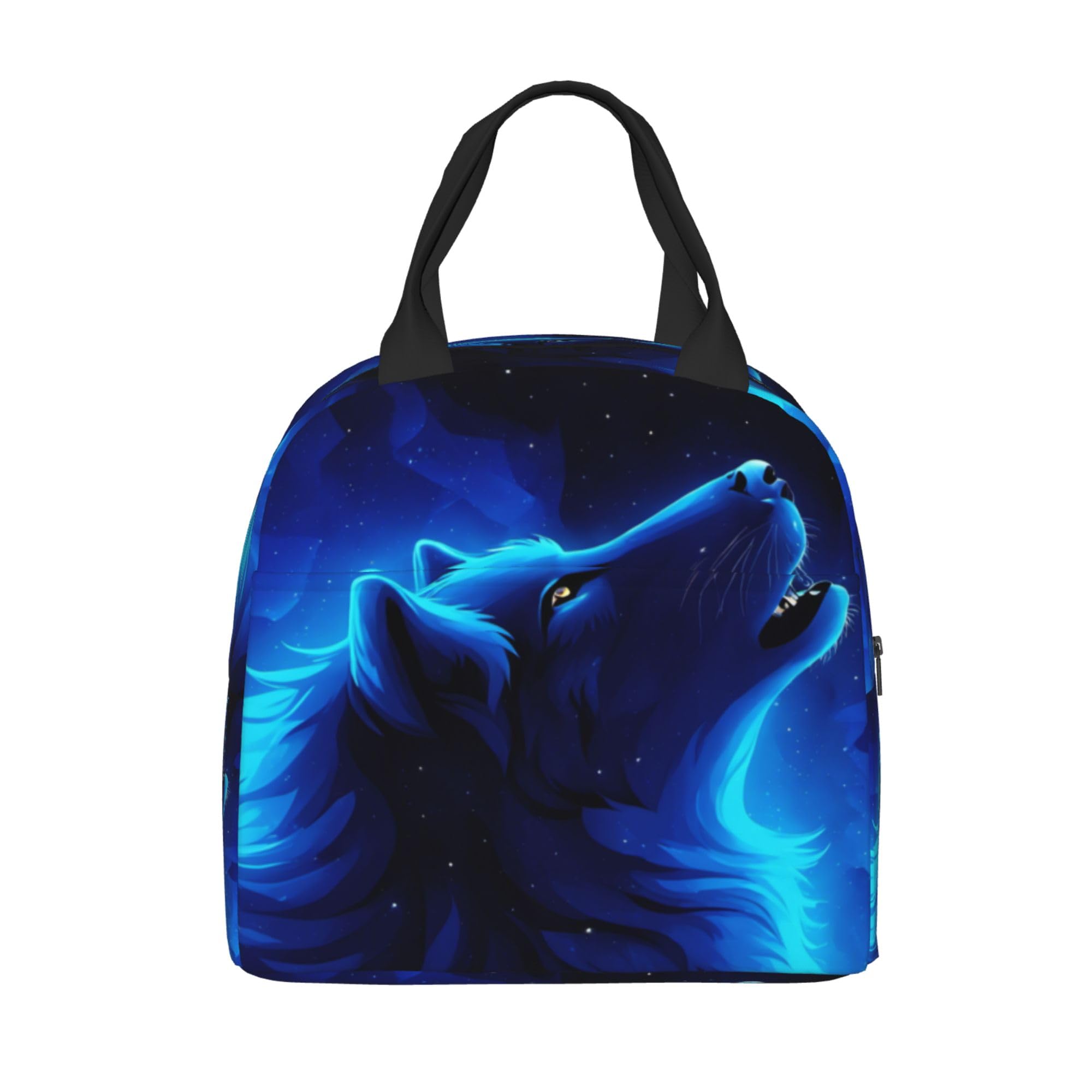 Insulated Blue Galaxy Wolf Lunch Box - Reusable Meal Bag for School, Work, Travel & Picnic | Food Container for Kids, Men & Women | BPA-Free Leakproof Snack Bag for Daily Use