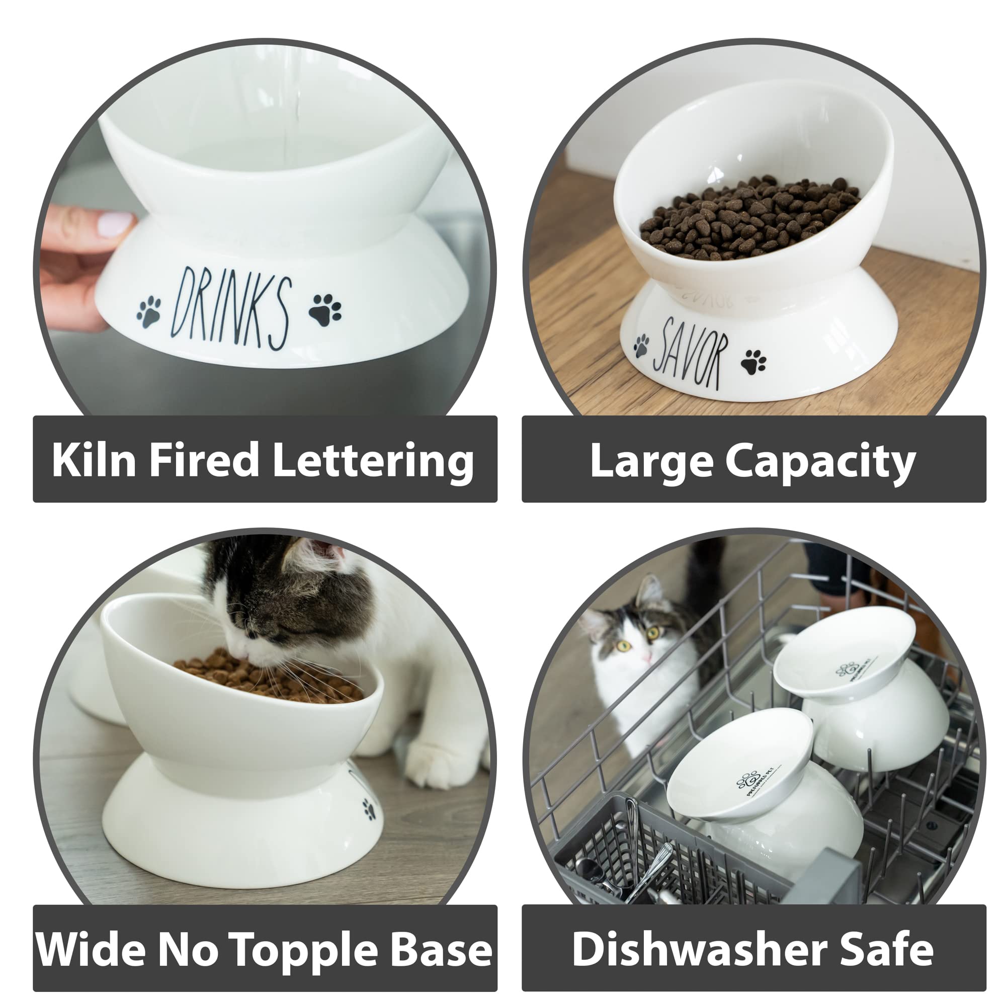 Premium Elevated Cat Food & Water Bowl Set - 2 Raised Porcelain Pet Dishes for Cats & Small Dogs | Wide Tilted Design for Comfortable Feeding | Perfect for Home, Kitchen & Travel Use