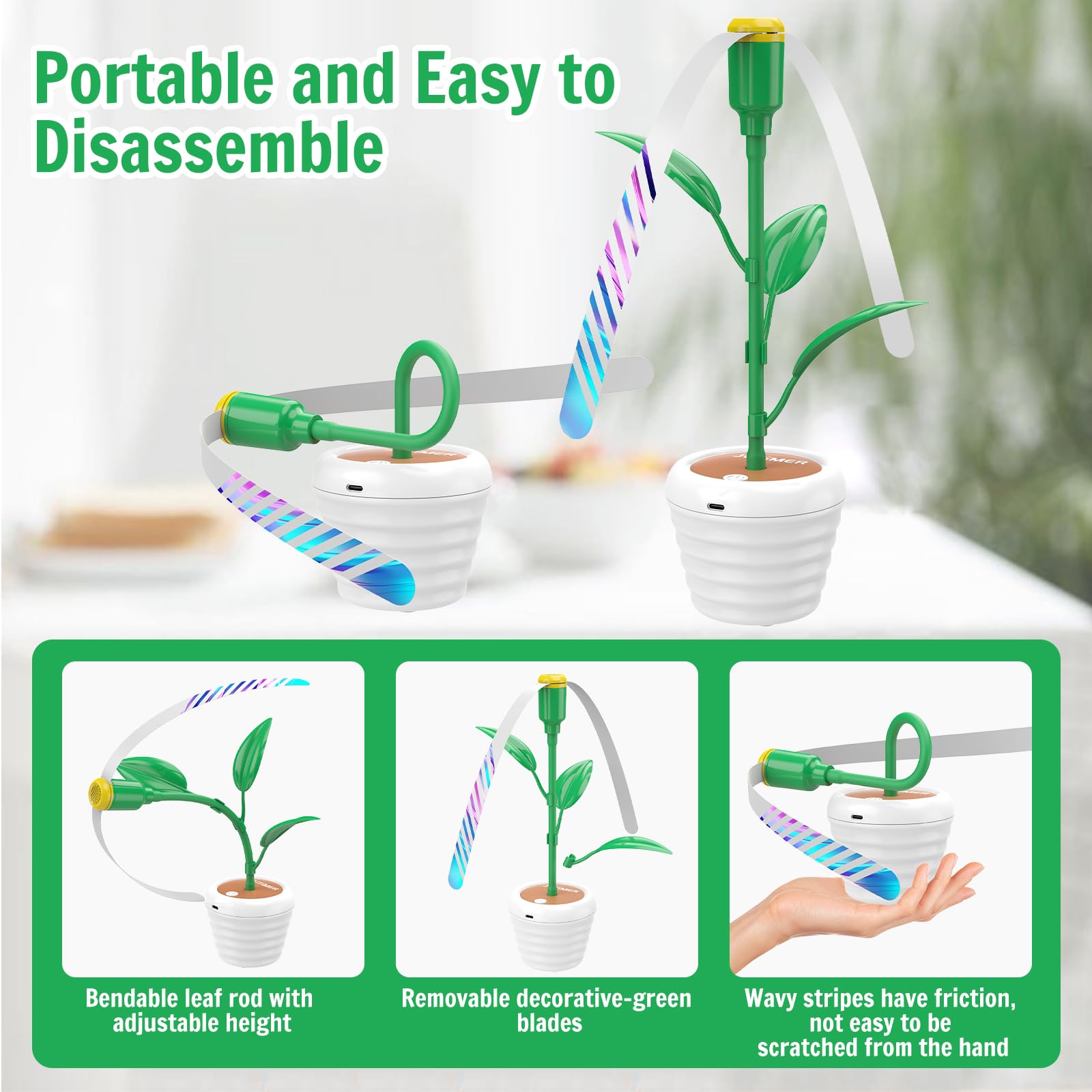 JUTIMER USB Battery Powered Fly Fan for Tables - 4 Pack Hanging/Tabletop Flowerpot Wave Design - Perfect for Camping, Picnics, Indoor & Outdoor Use