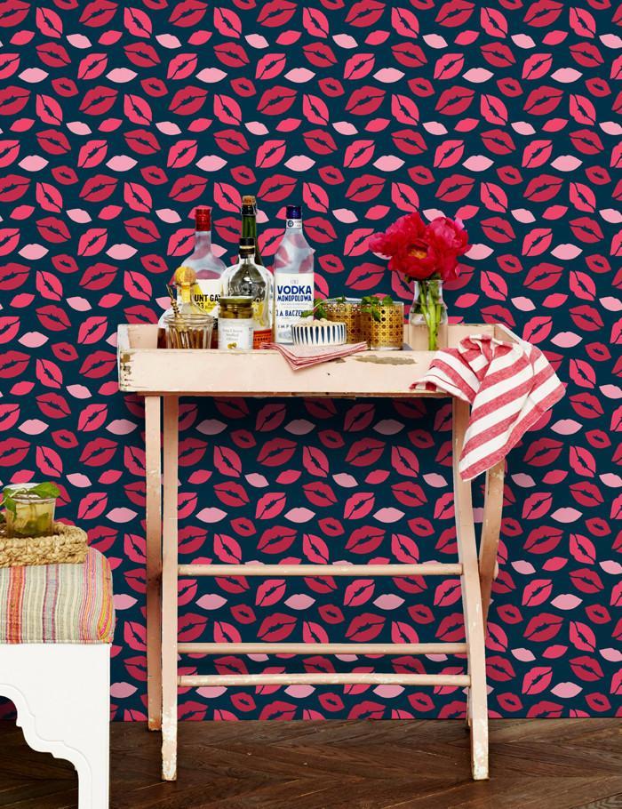 Nathan Turner Kiss My A Indigo Wallpaper - Elegant Home Decor for Living Room, Bedroom & Office