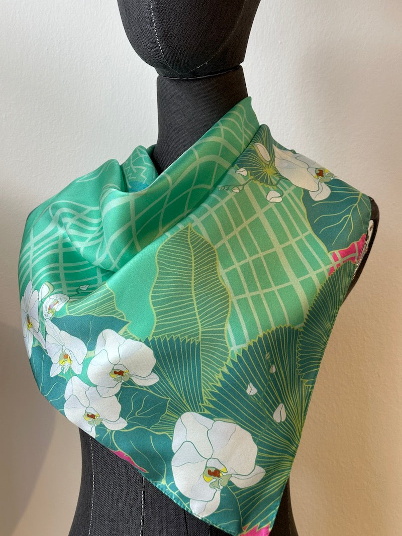 Botanic Oasis by the Bay Silk Scarf - Elegant Floral Print Fashion Accessory for Women | Perfect for Weddings, Office Wear & Spring Outfits
