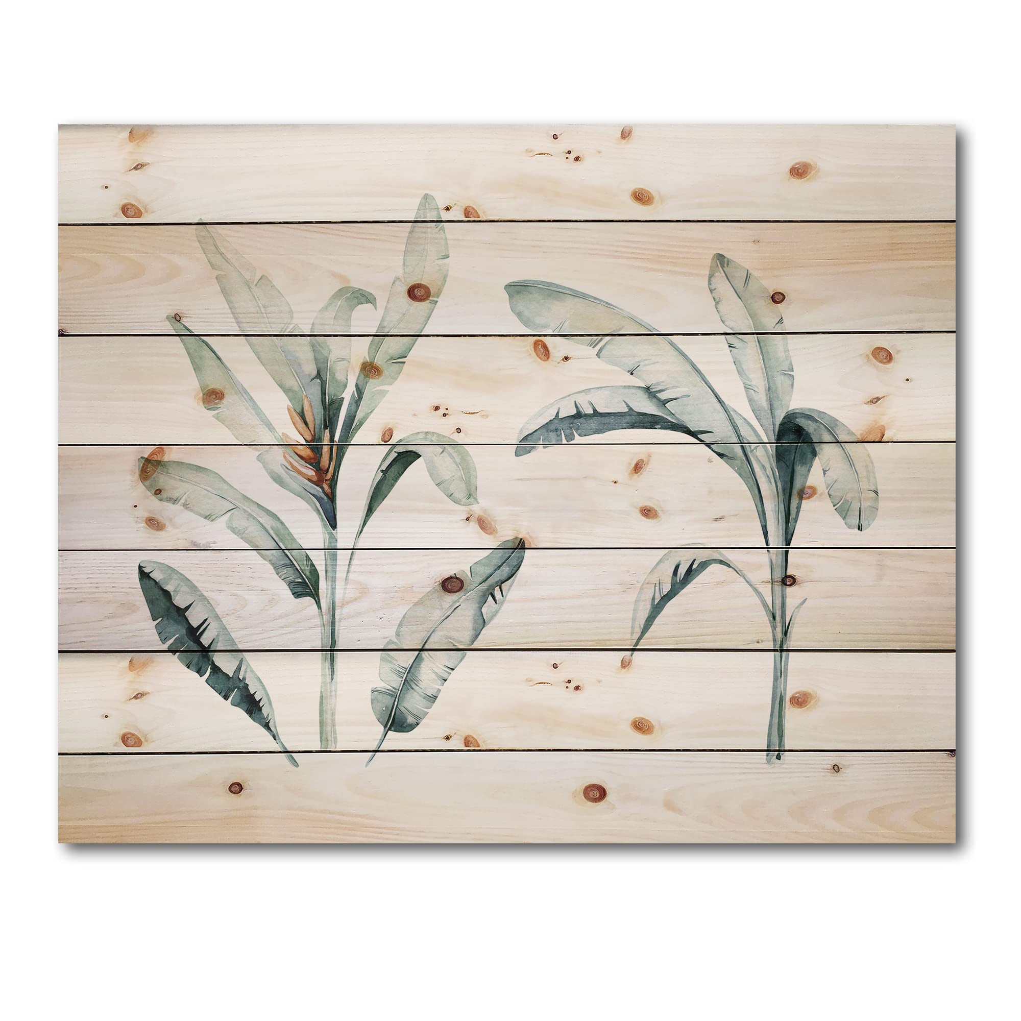 Bohemian Tropical Jungle Leaves Wood Wall Art - Blue Eclectic Wood Wall Decor with Large Animal Prints on Natural Pine - Perfect for Living Room, Bedroom & Boho Home Decor
