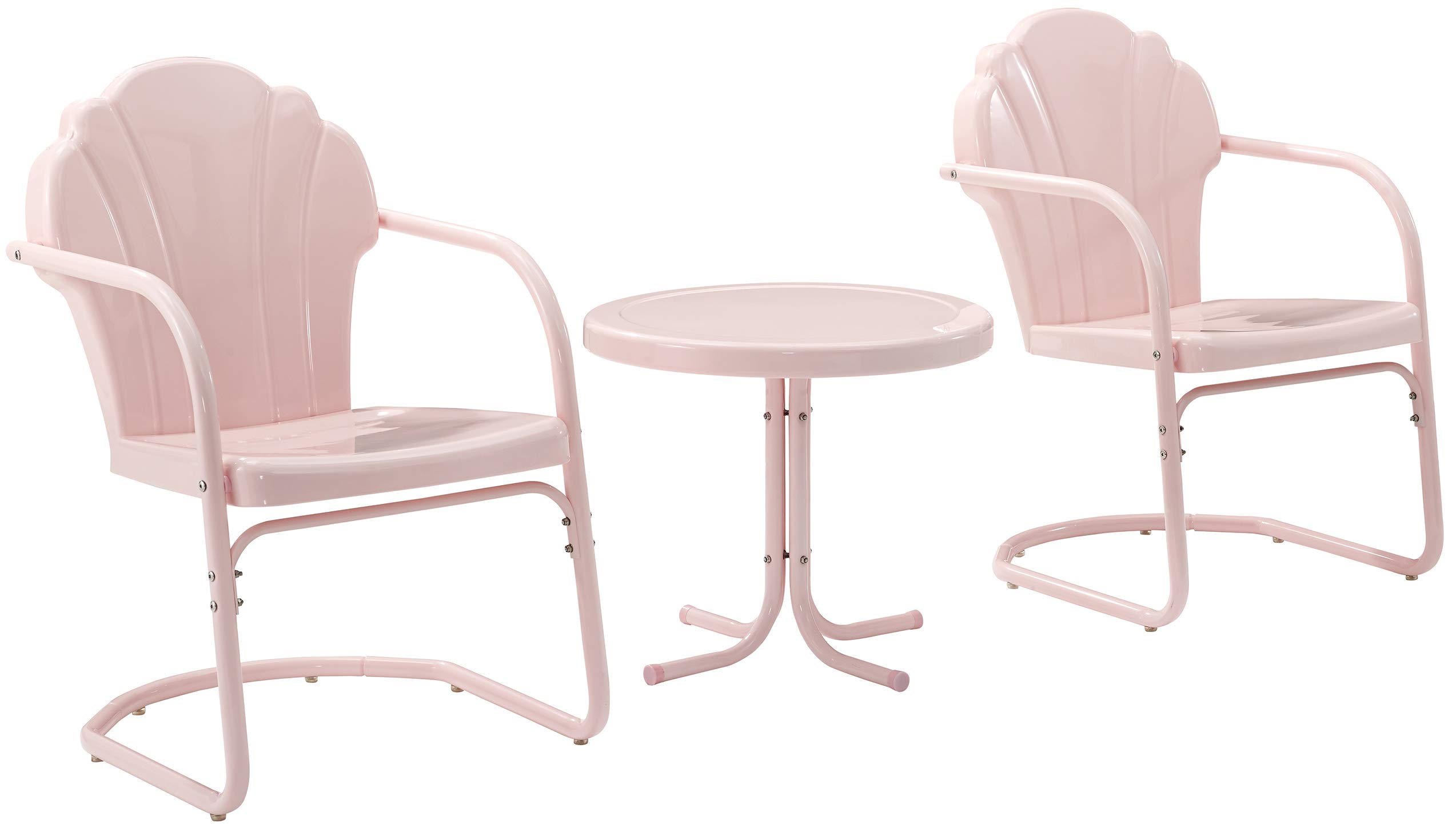 Vintage Pink Crosley 3-Piece Outdoor Patio Set - Retro Metal Tulip Chairs & Side Table for Garden, Poolside, or Backyard Relaxation