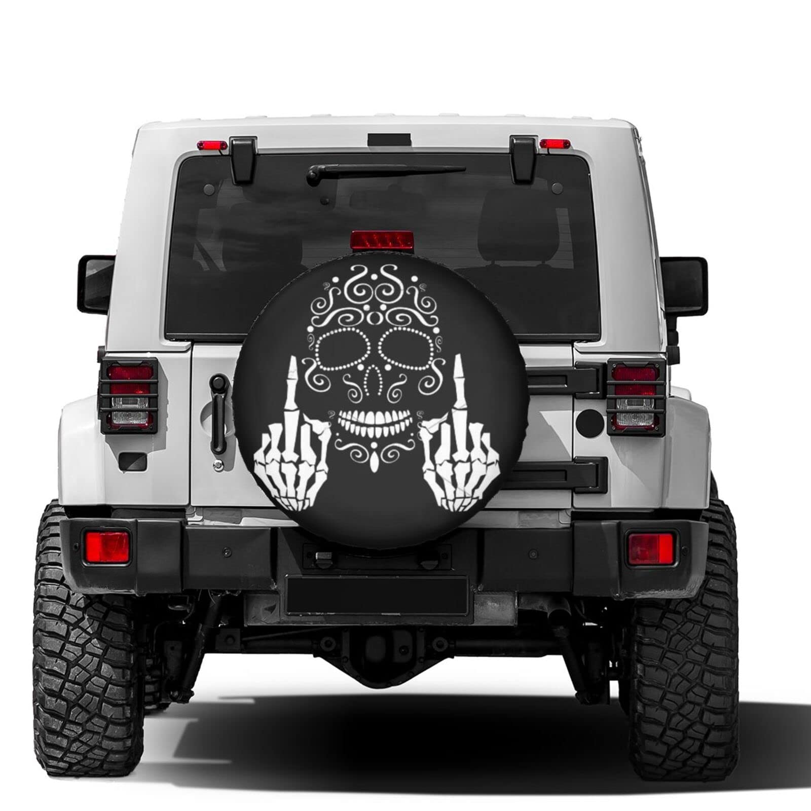 Black & White Skull Spare Tire Cover - Dustproof Wheel Protector for Trailers, RVs, SUVs (Fits 14-17 Inch Tires) - Perfect for Off-Road Adventures & Camping Trips