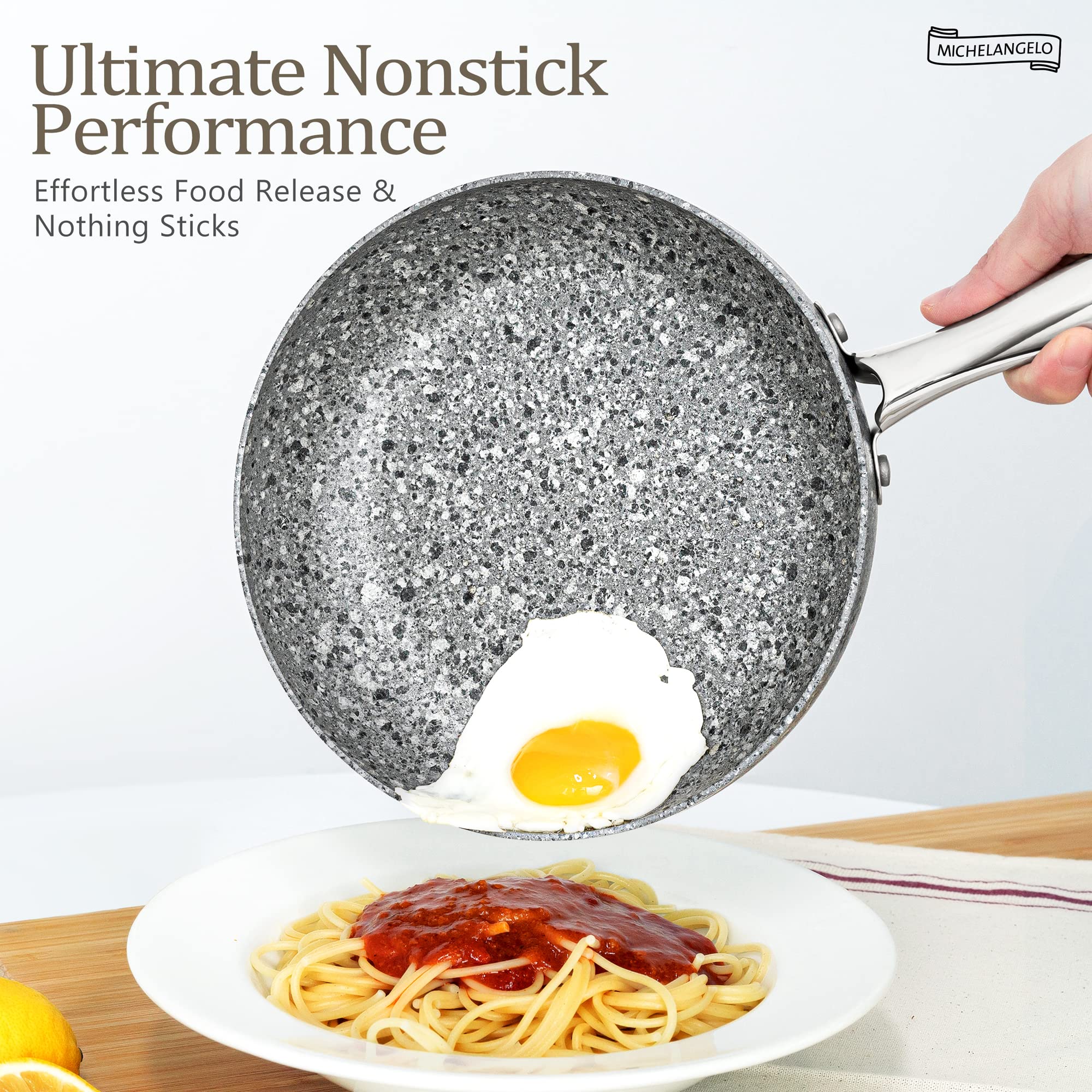 MICHELANGELO 10-Piece Nonstick Stone Cookware Set - Granite Coated Pots & Pans for Healthy Cooking | Perfect for Frying, Sautéing & Everyday Meals
