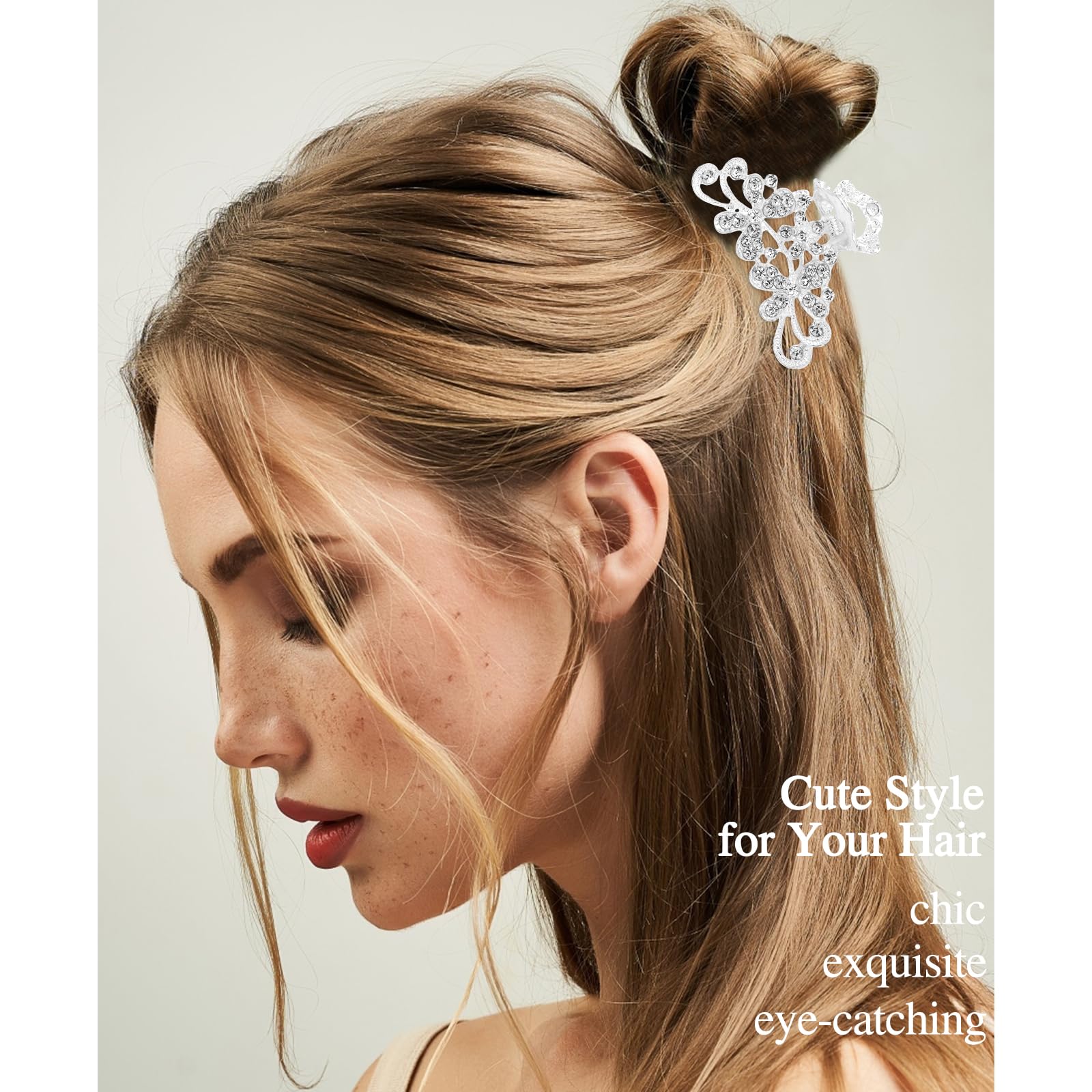 Sparkly Rhinestone Hair Claw Clips for Women - Silver Mini Diamond Crystal Glitter Hair Clips (2.36 inch) - Perfect for Parties, Weddings & Everyday Glam Accessories