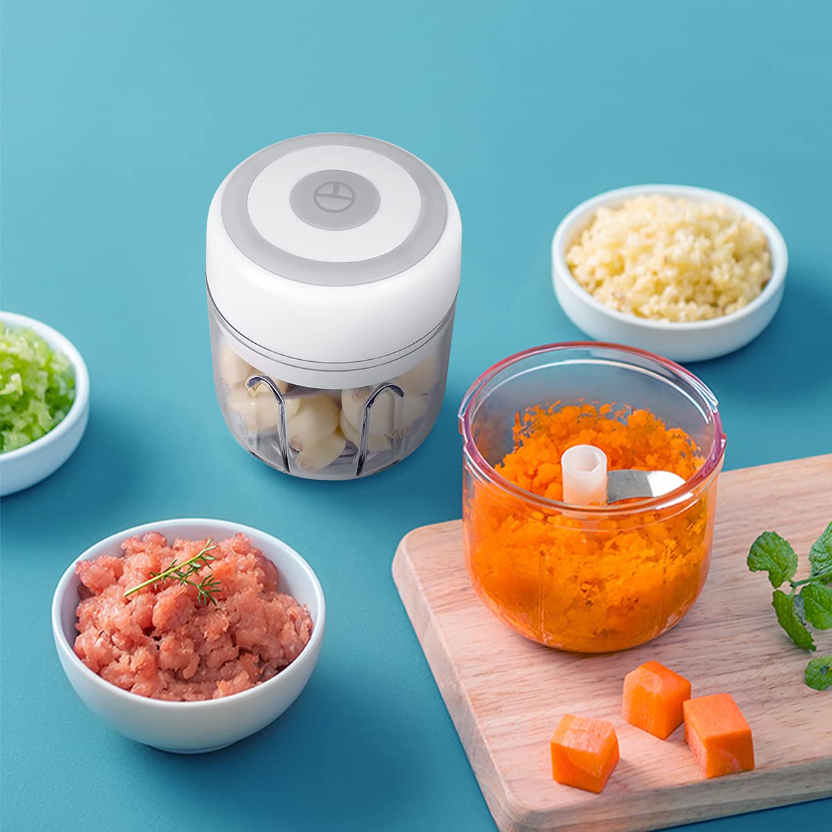 Electric Mini Garlic Chopper & Food Processor - Cordless USB Rechargeable Vegetable Chopper, Onion Mincer, Meat Grinder for Kitchen - Perfect for Chopping Vegetables, Peppers, Onion, Making Baby Food, Seasonings & Nuts (BPA-Free) - Ideal for Home Cooking, Meal Prep & Small Kitchen Appliances