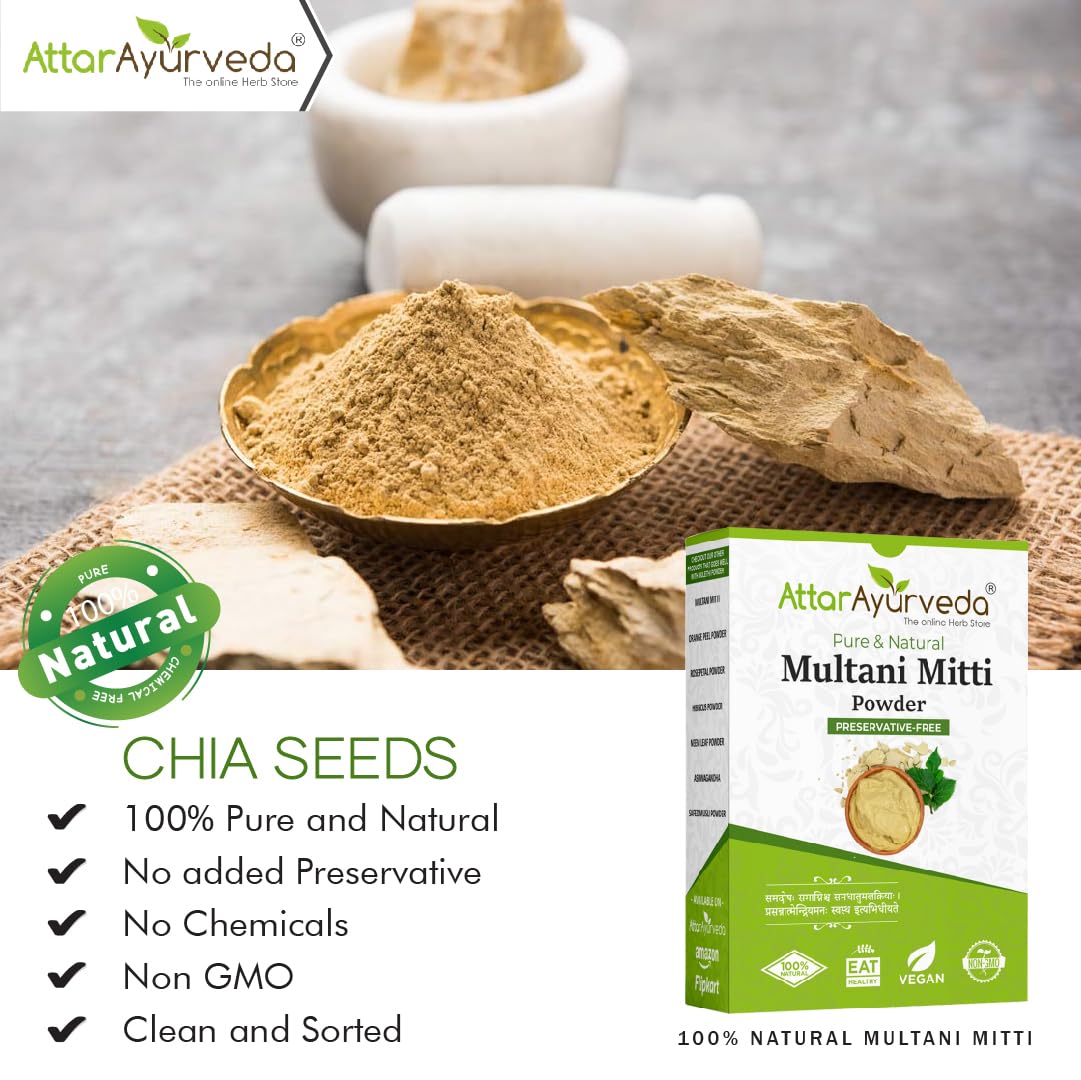 Attar Ayurveda Multani Mitti (Fuller's Earth) Powder - 200g | Natural Clay Mask for Face & Hair Care | Deep Cleansing, Oil Control & Skin Brightening | Perfect for Spa Day & DIY Beauty Treatments