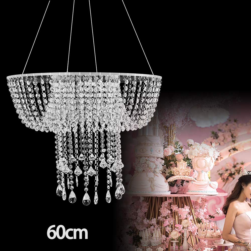 Elegant Hanging Chandelier Style Wedding Cake Stand with Crystal Beads - 60cm Dessert Holder for Wedding, Birthday Party & Special Events Decoration - Perfect for Centerpieces, Buffet Displays & Photo Backdrops