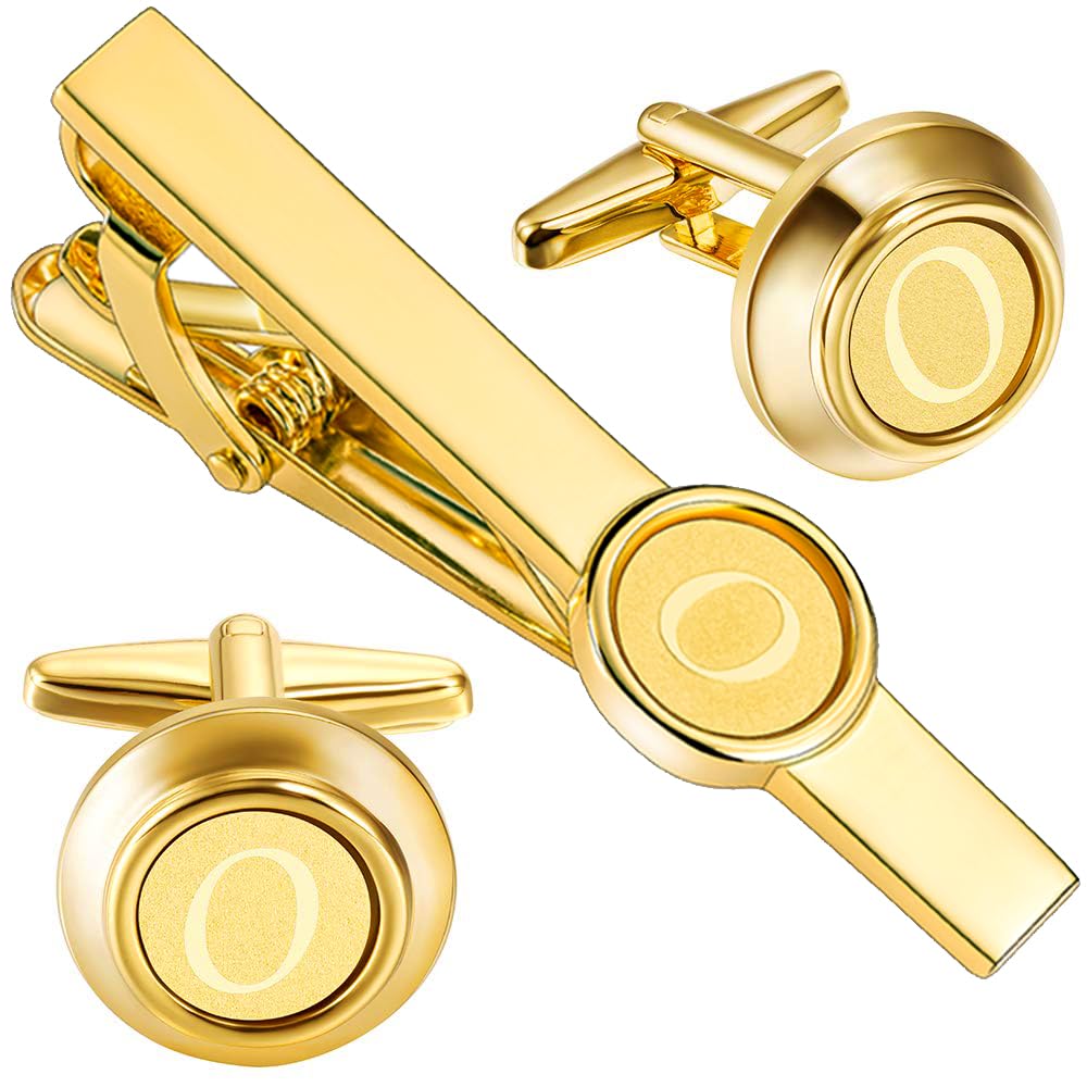 HAWSON 2 Inch Gold Engraved Letter Tie Clips and Cufflinks Set for Men - A-Z Monogram Formal Business Wedding Accessories - Perfect for Office, Groomsmen Gifts & Special Occasions