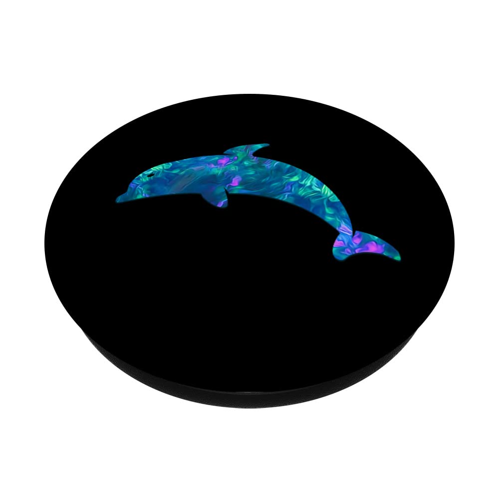 Cyan Blue Violet Dolphin Phone Grip - Animal Lover Black PopSockets Swappable PopGrip for Secure Phone Handling and Stylish Accessories