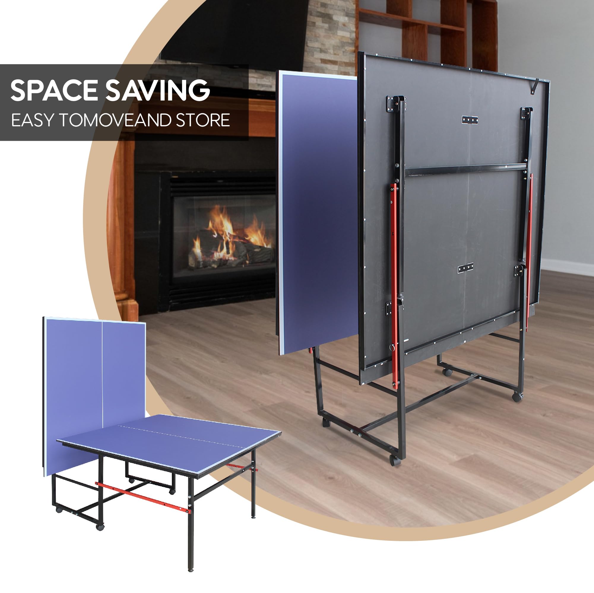 Premium Foldable 9FT Ping Pong Table for Indoor & Outdoor Use - Mid-Size Table Tennis Set with Net, 2 Paddles & 3 Balls - Quick Assembly - Perfect for Home, Office, or Backyard Games