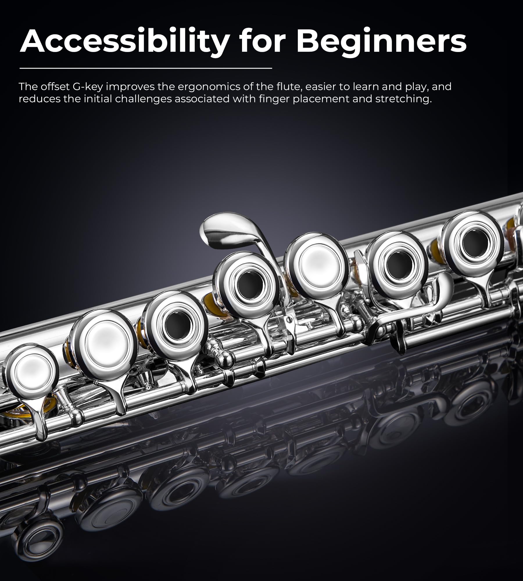 Vangoa 16-Key Silver Plated C Flute - Open/Closed Hole Student Flute for Beginners & Kids | Includes Hard Case, Cleaning Kit, Tuning Rod & Gloves | Perfect for School Band, Orchestra Practice & Music Lessons