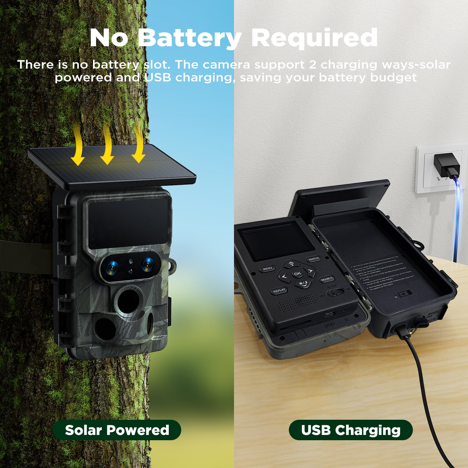 Campark TC22 4K WiFi Dual Lens Solar Trail Camera with Starlight Night Vision - Waterproof Hunting Game Camera for Wildlife Monitoring, Outdoor Security & Nighttime Scouting