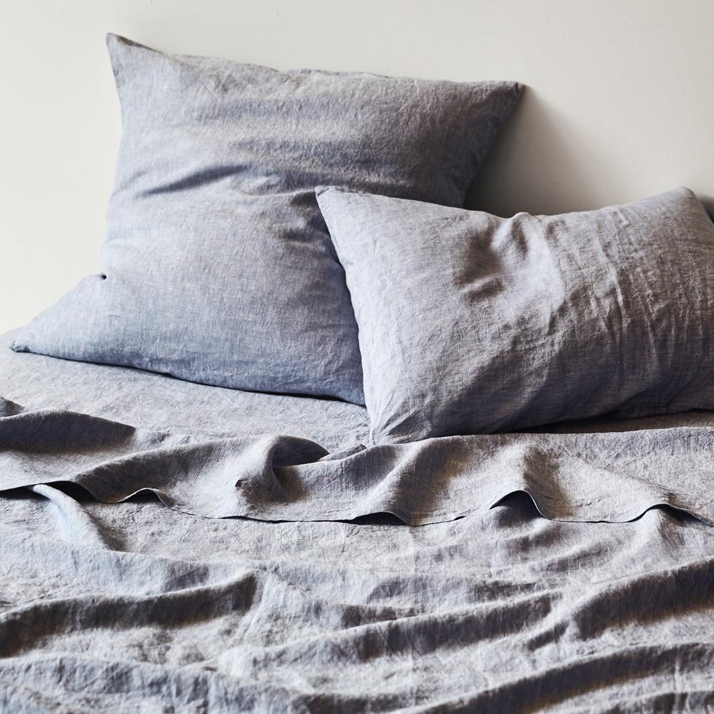 Premium Linen Euro Pillowcase Set - Soft Chambray Blue Bedding - Perfect for Guest Rooms, Master Bedrooms & Luxury Home Decor